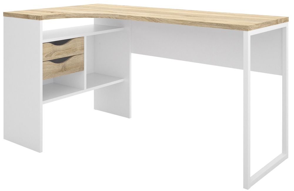 Function Plus Corner Desk - 2 Drawer - White and Oak