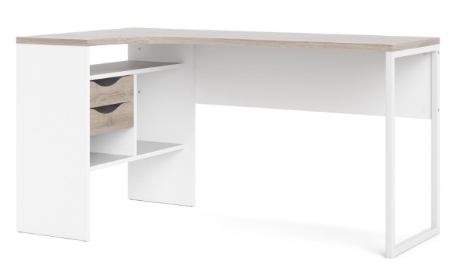 Function Plus Corner Desk - 2 Drawer - White and Truffle Oak
