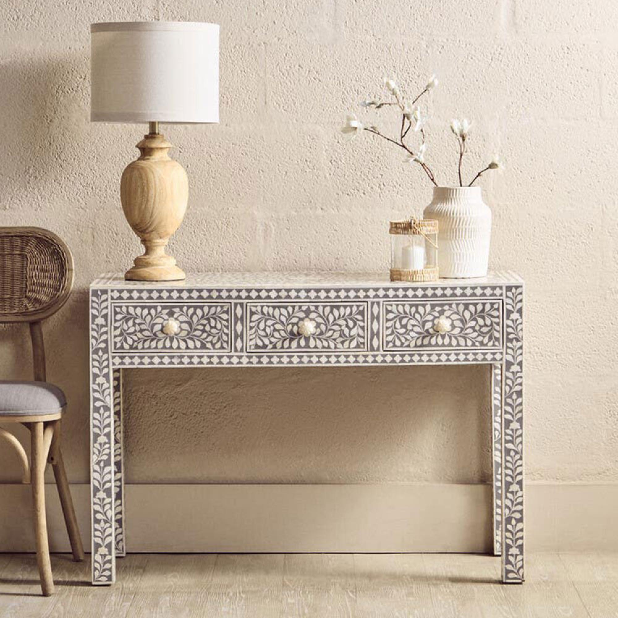 Fusion Desk - 3 Drawer - Silver Bone Inlay