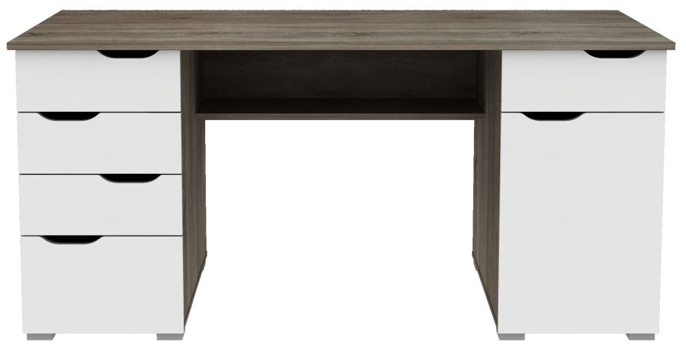 Kentucky Office Desk - Dark Oak & High Gloss White - AW1374DO