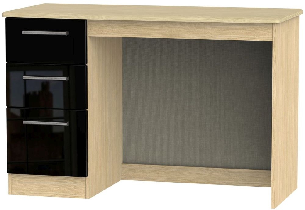 Knightsbridge Desk - 3 Drawer - Black Gloss and Light Oak