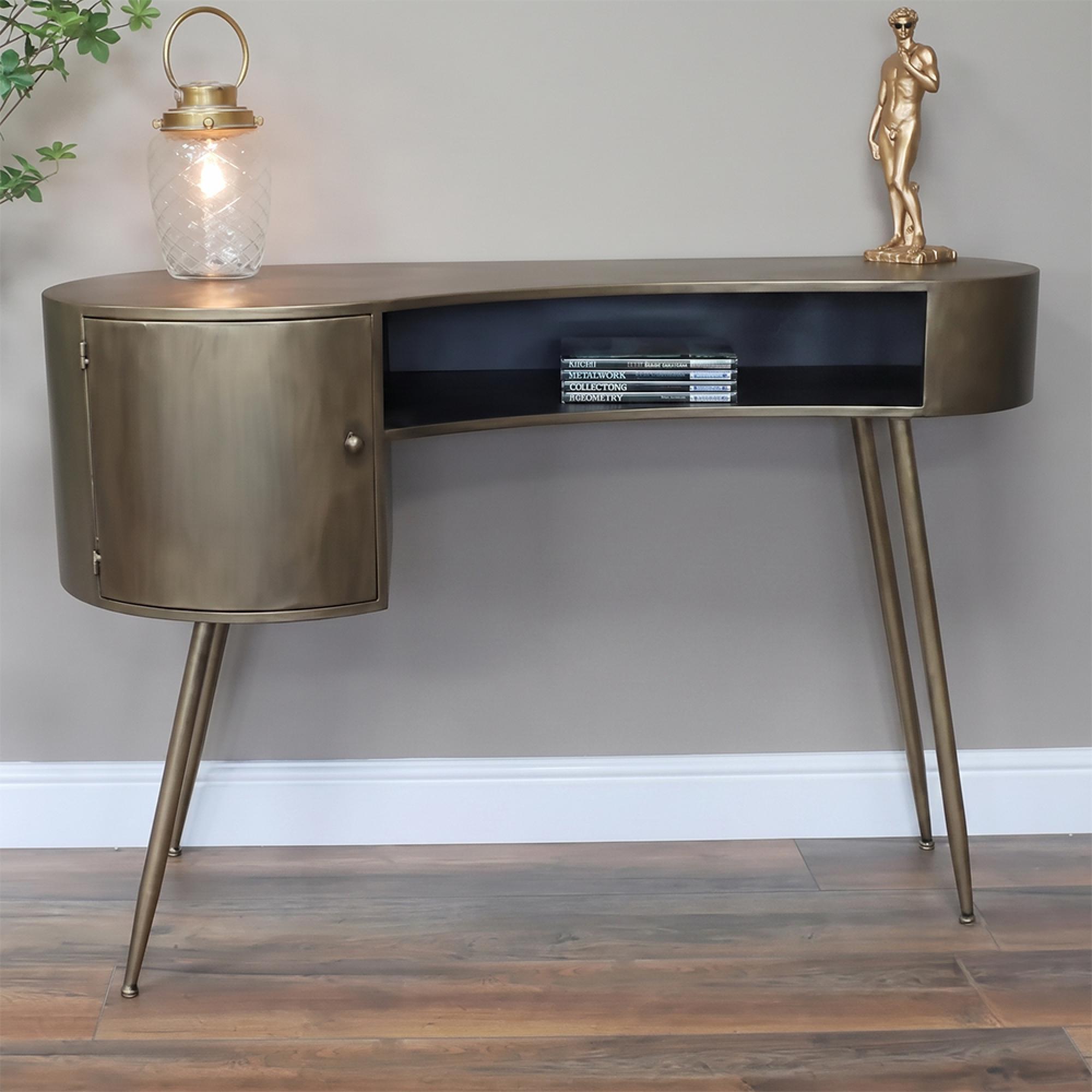 Office Desk - 1 Door - Curved - Antique Bronze - Metal