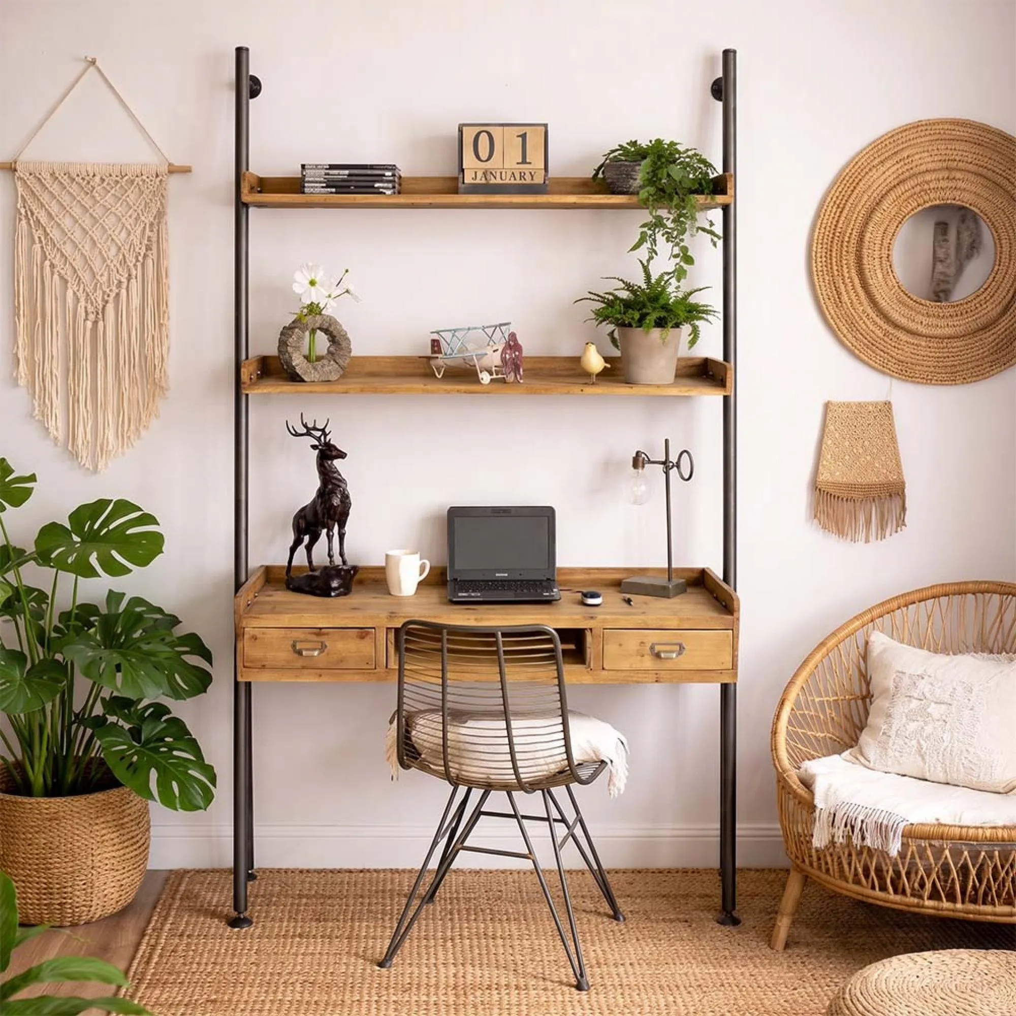 Office Desk - 2 Drawer - Ladder Style - Solid Wood