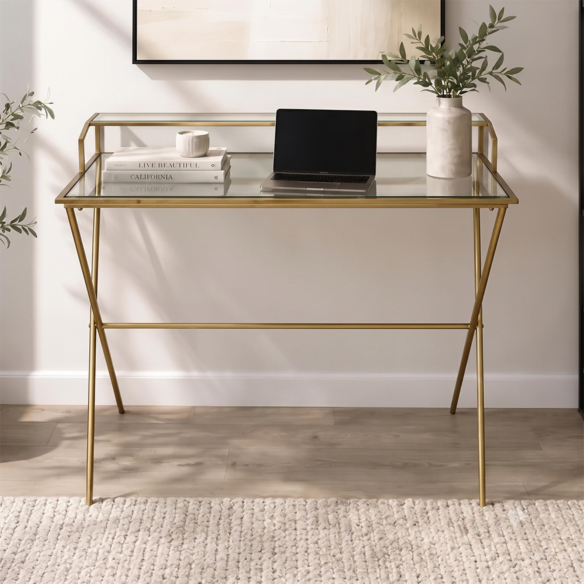 Office Desk - Gold - Glass and Metal