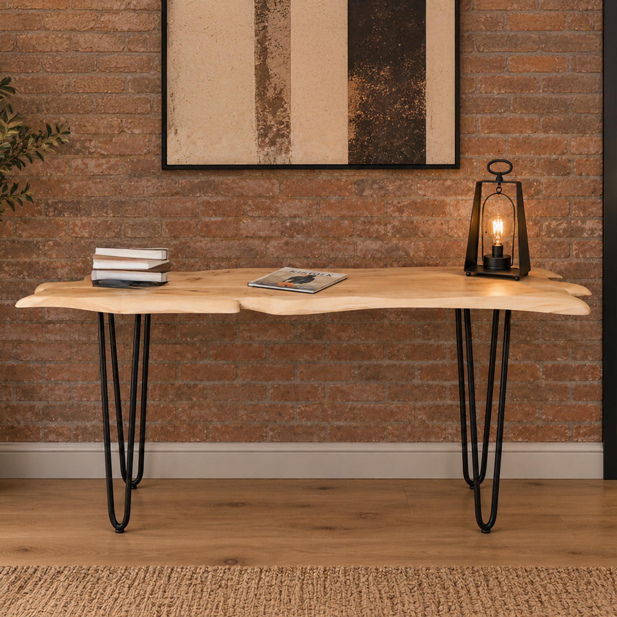 Office Desk - Live Edge - Hairpin Leg - Natural and Black - Acacia Wood and Metal