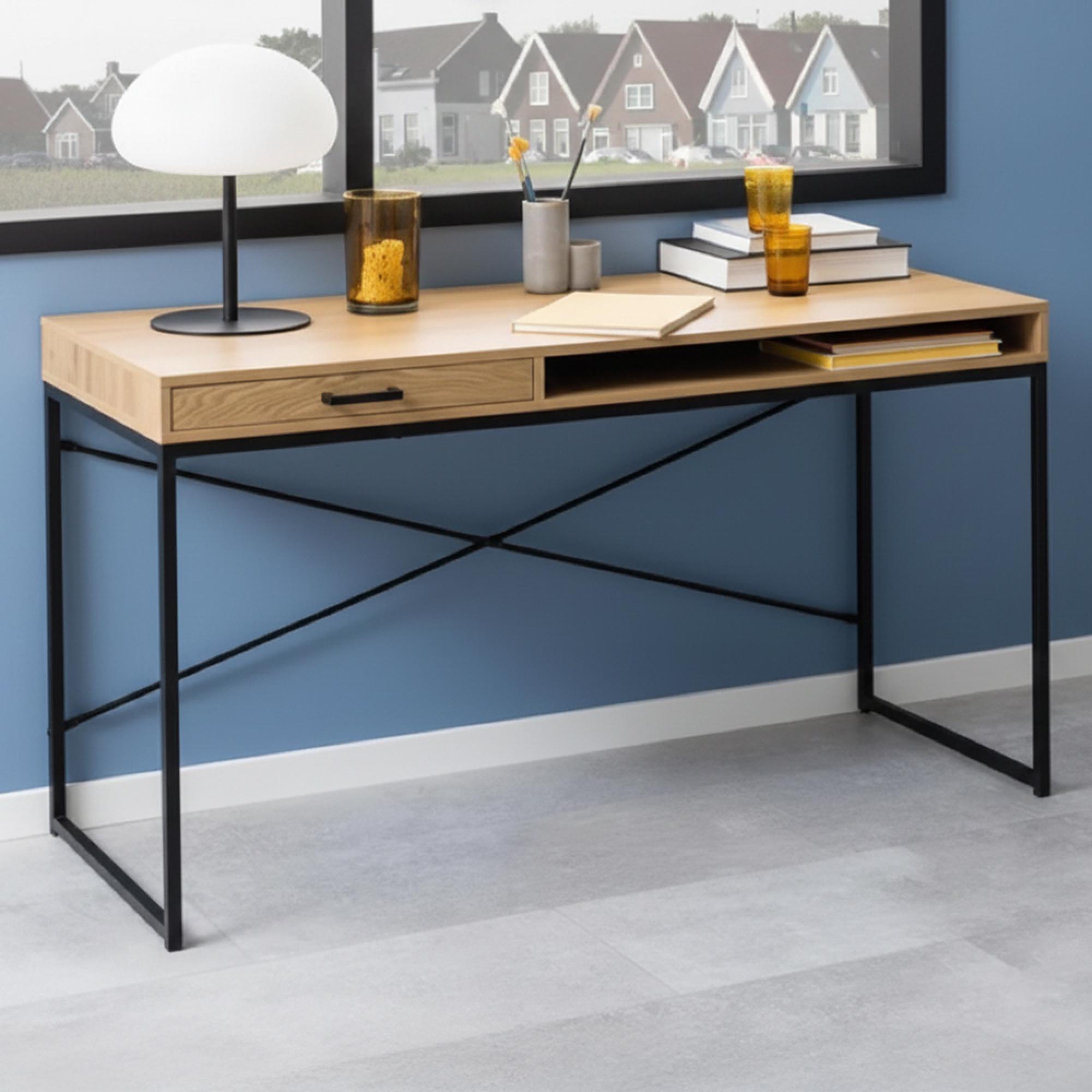 Seaford Storage Desk - Large - Oak and Black Metal