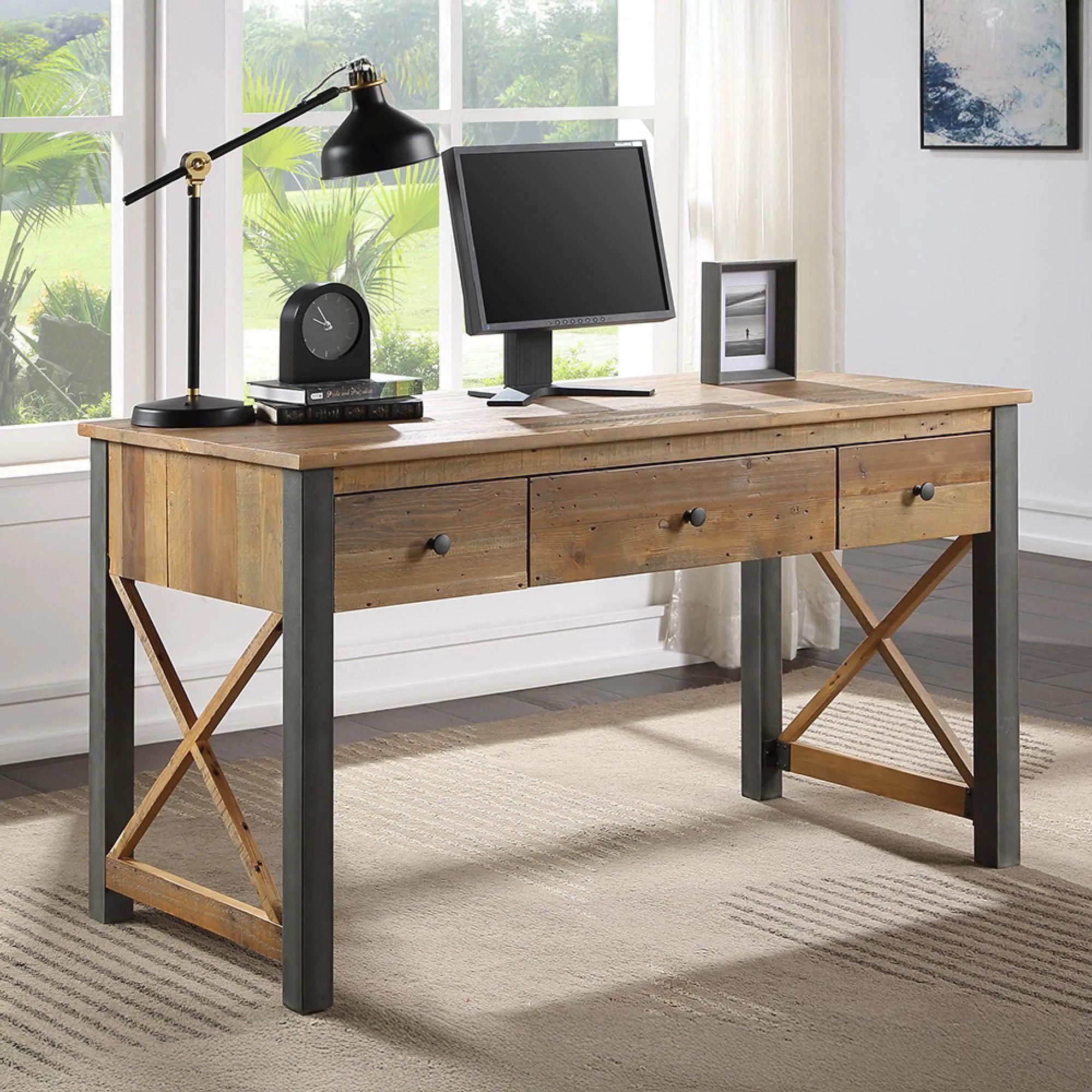 Urban Elegance Reclaimed Wood Home Office Desk - 3 Drawer