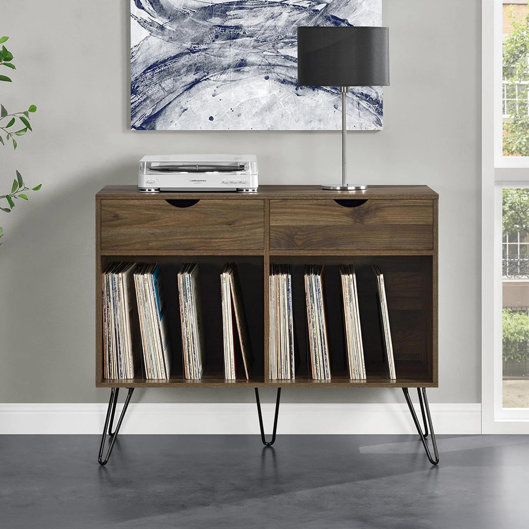 Novogratz Concord Turntable Stand with Drawers - Walnut - 1323222COMUK