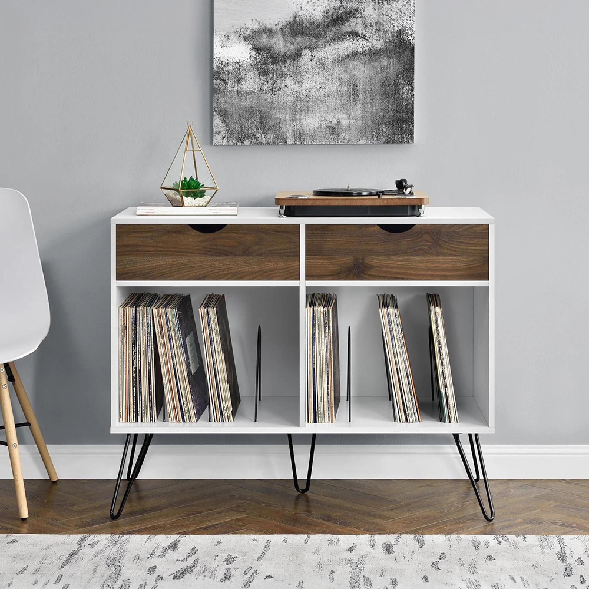 Novogratz Concord Turntable Stand with Drawers - White & Oak - 1323015COMUK