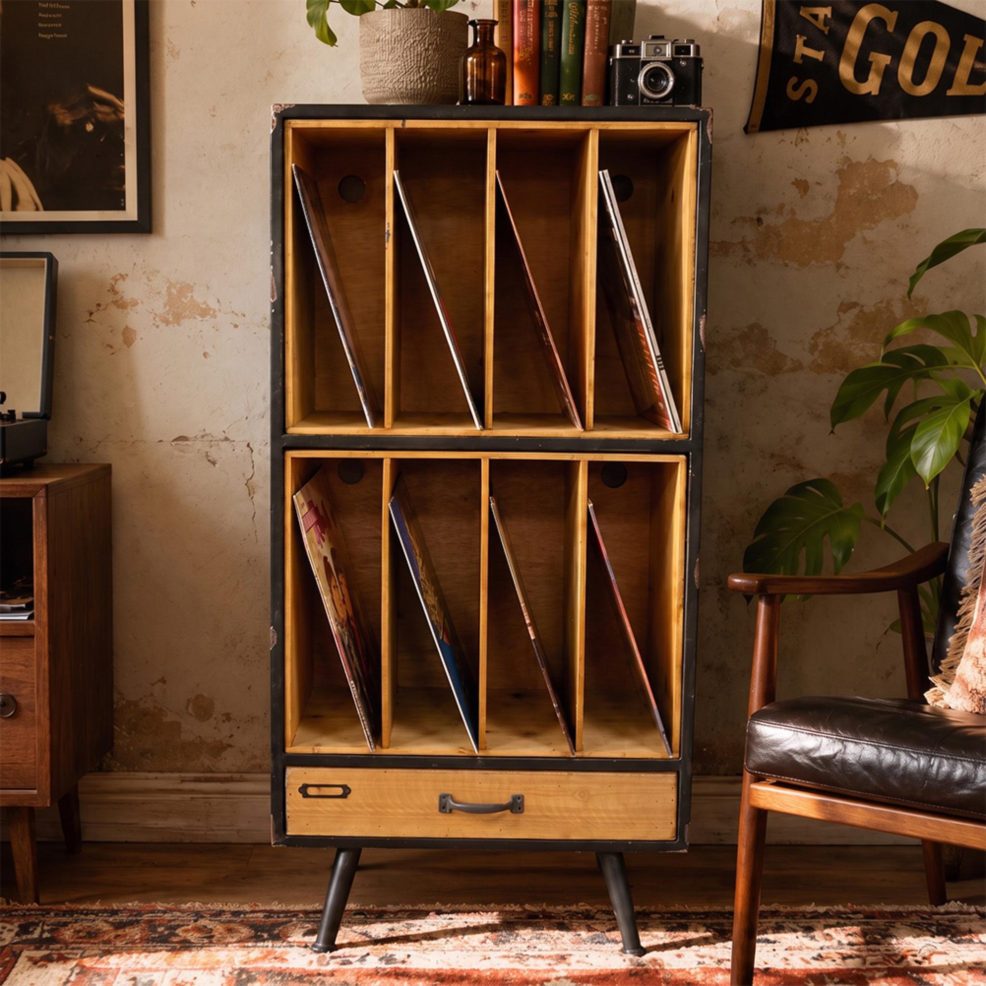 Filing Cabinet - Retro - Fir Wood and Metal