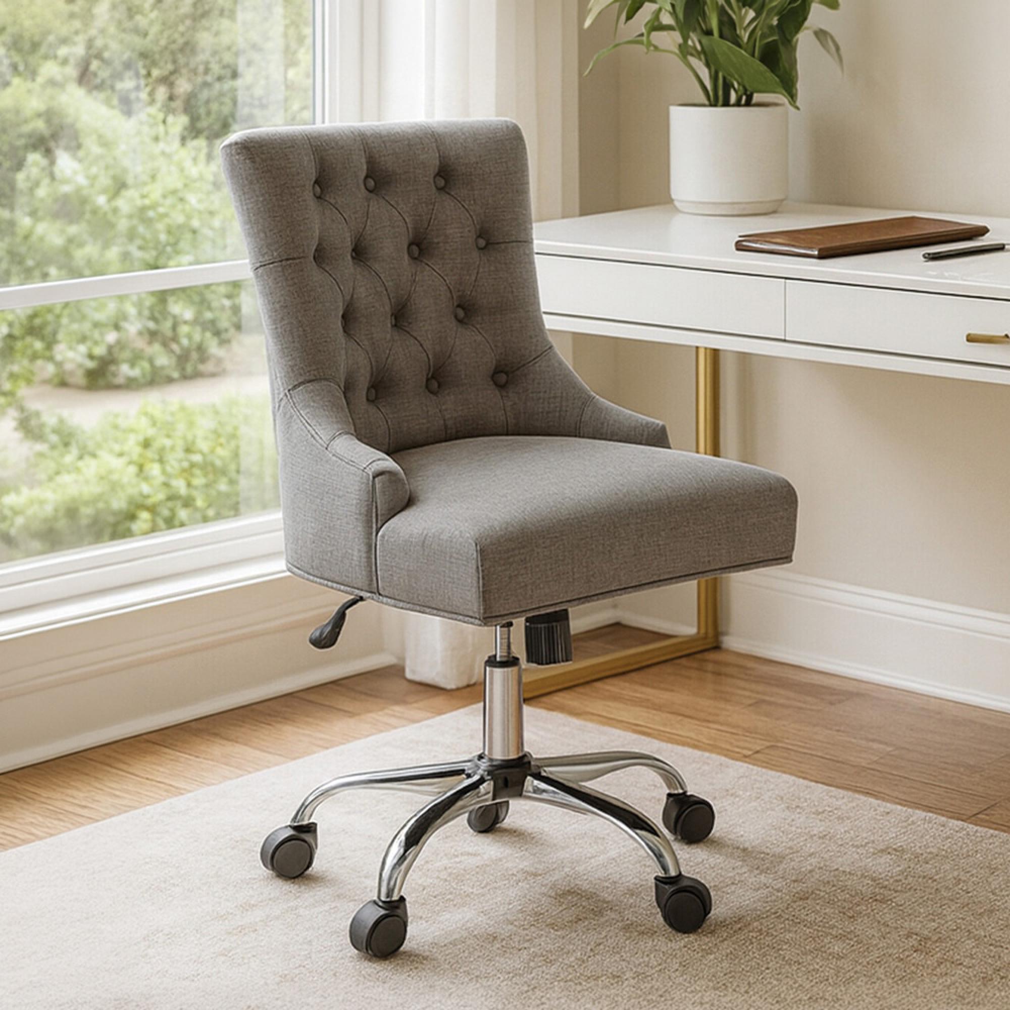 Anita Office Chair - Grey Fabric with Chrome Base