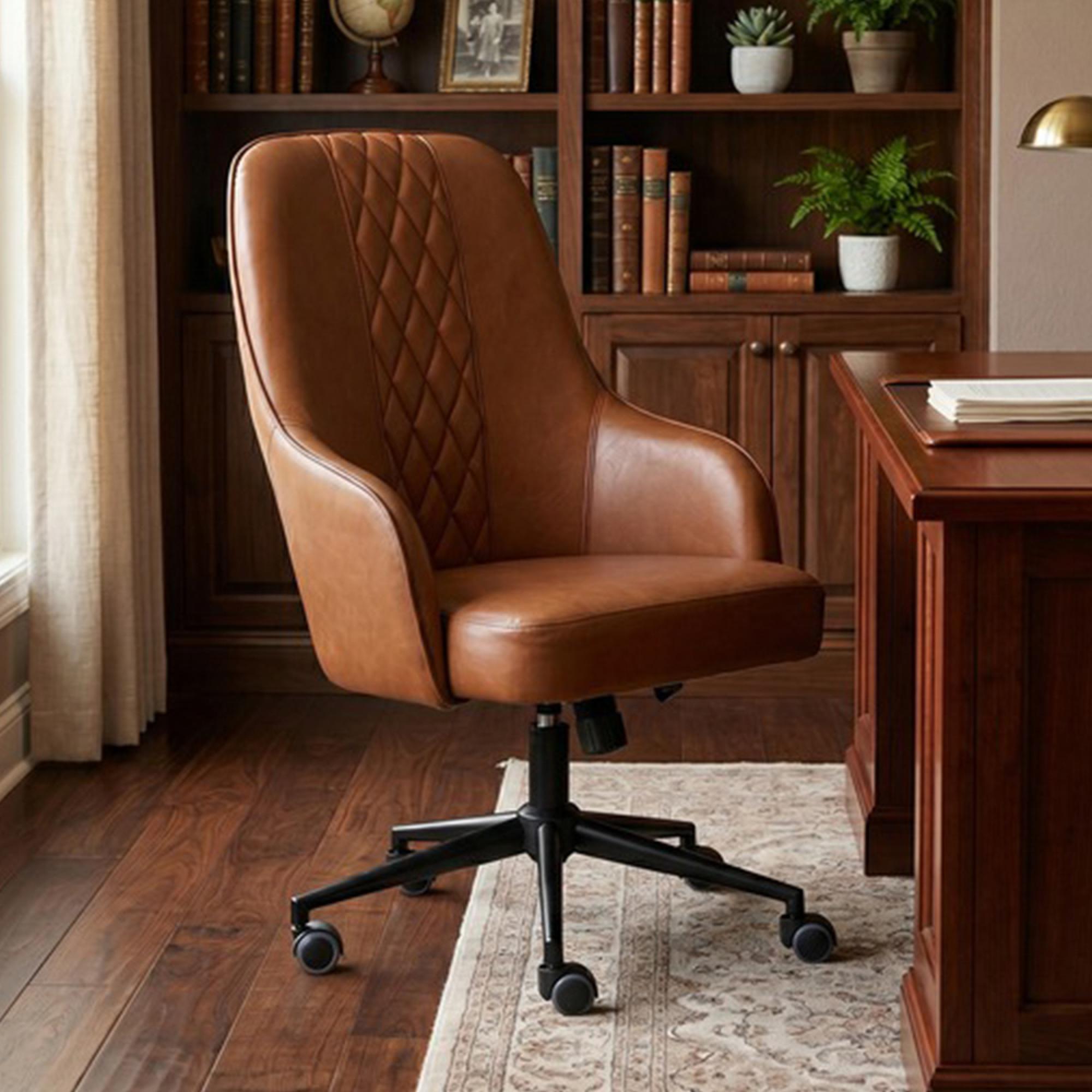 Montrose Swivel Office Chair - Adjustable Height - Tan and Black - Faux Leather