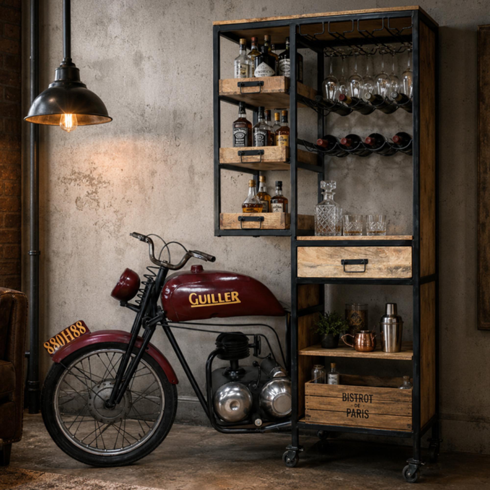 Motorbike Bar Cabinet - Wood and Metal