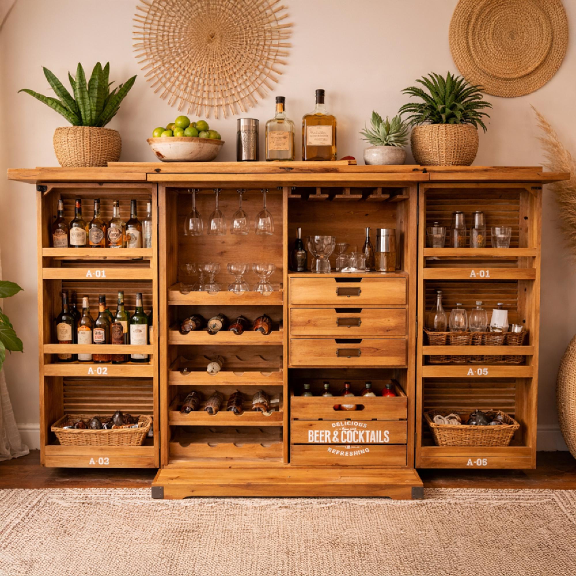 Shutter Bar Cabinet - Fir Wood and Metal