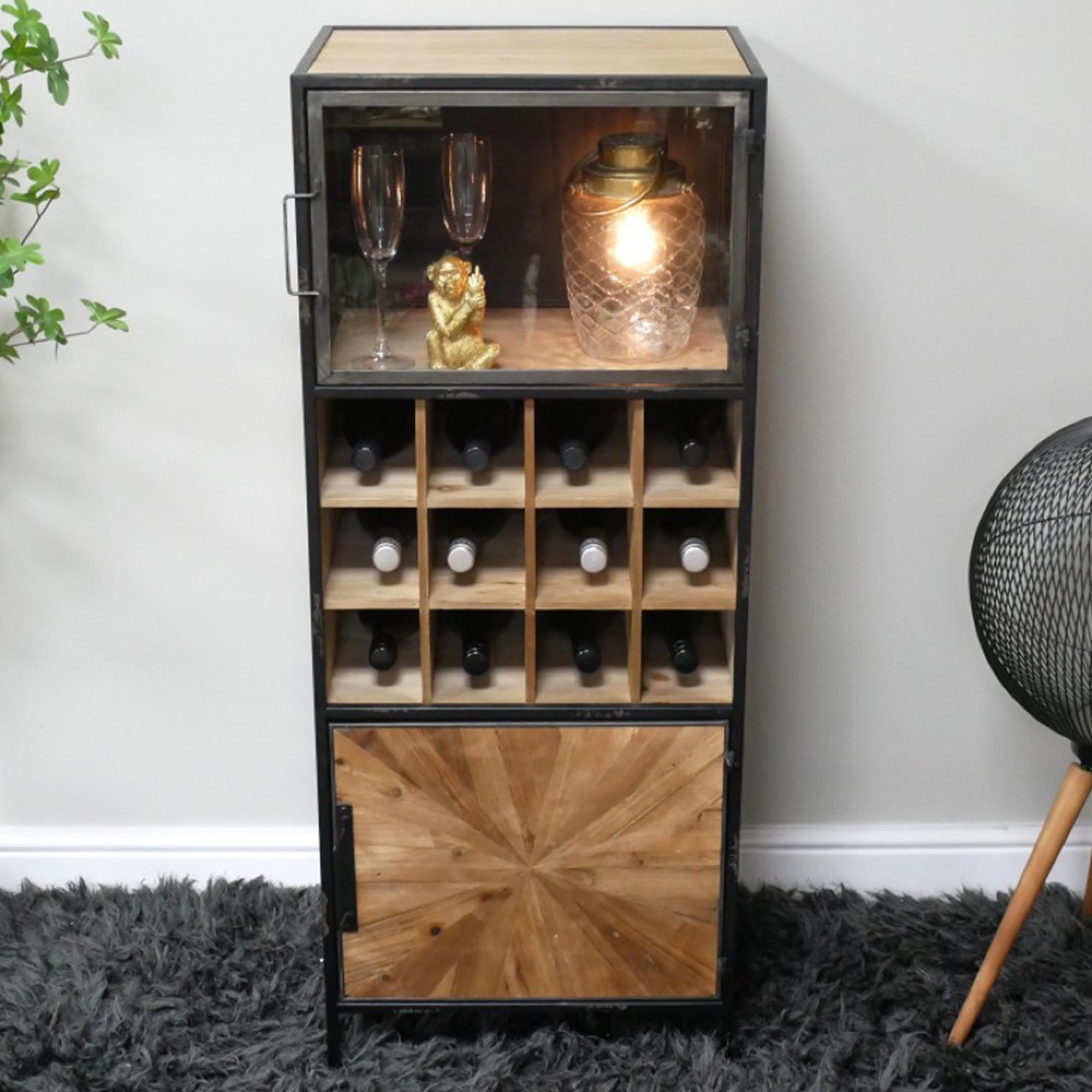 Wine Cabinet - 2 Door - Fir Wood and Metal