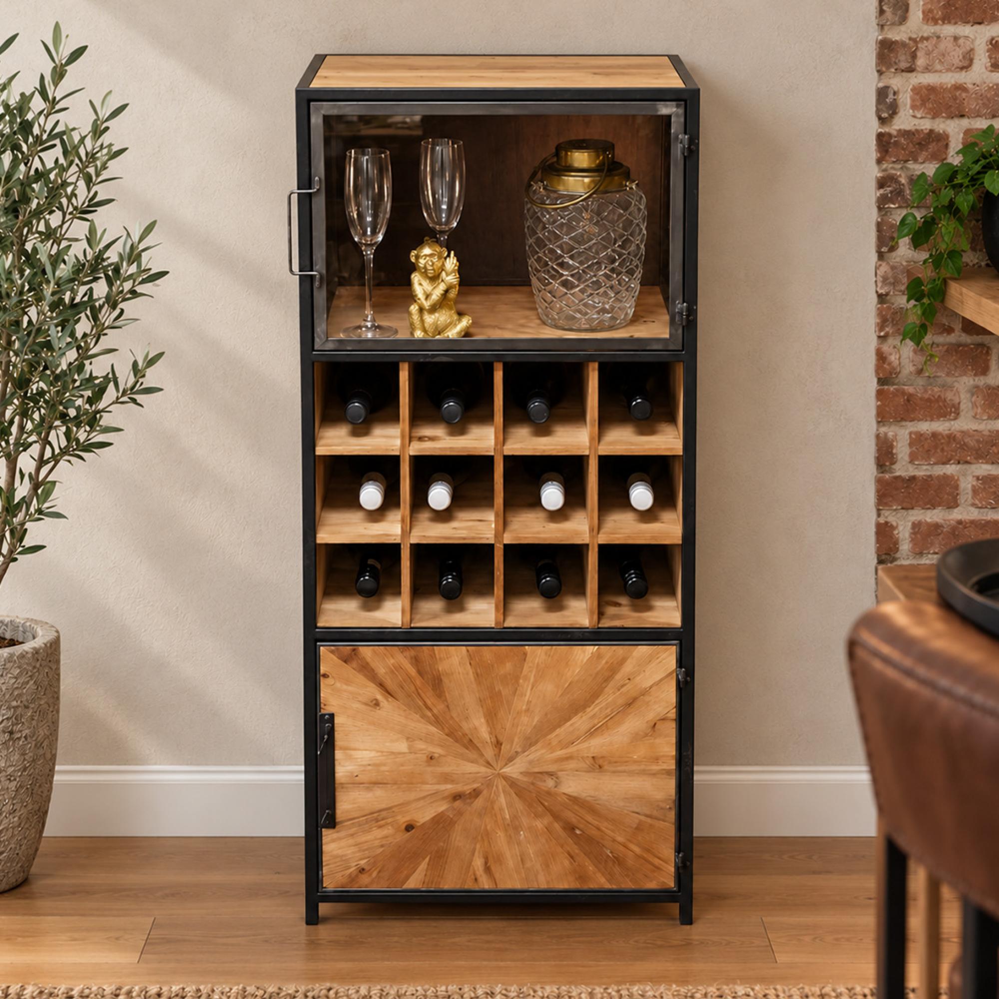 Fir Wood and Metal 2 Door Wine Cabinet