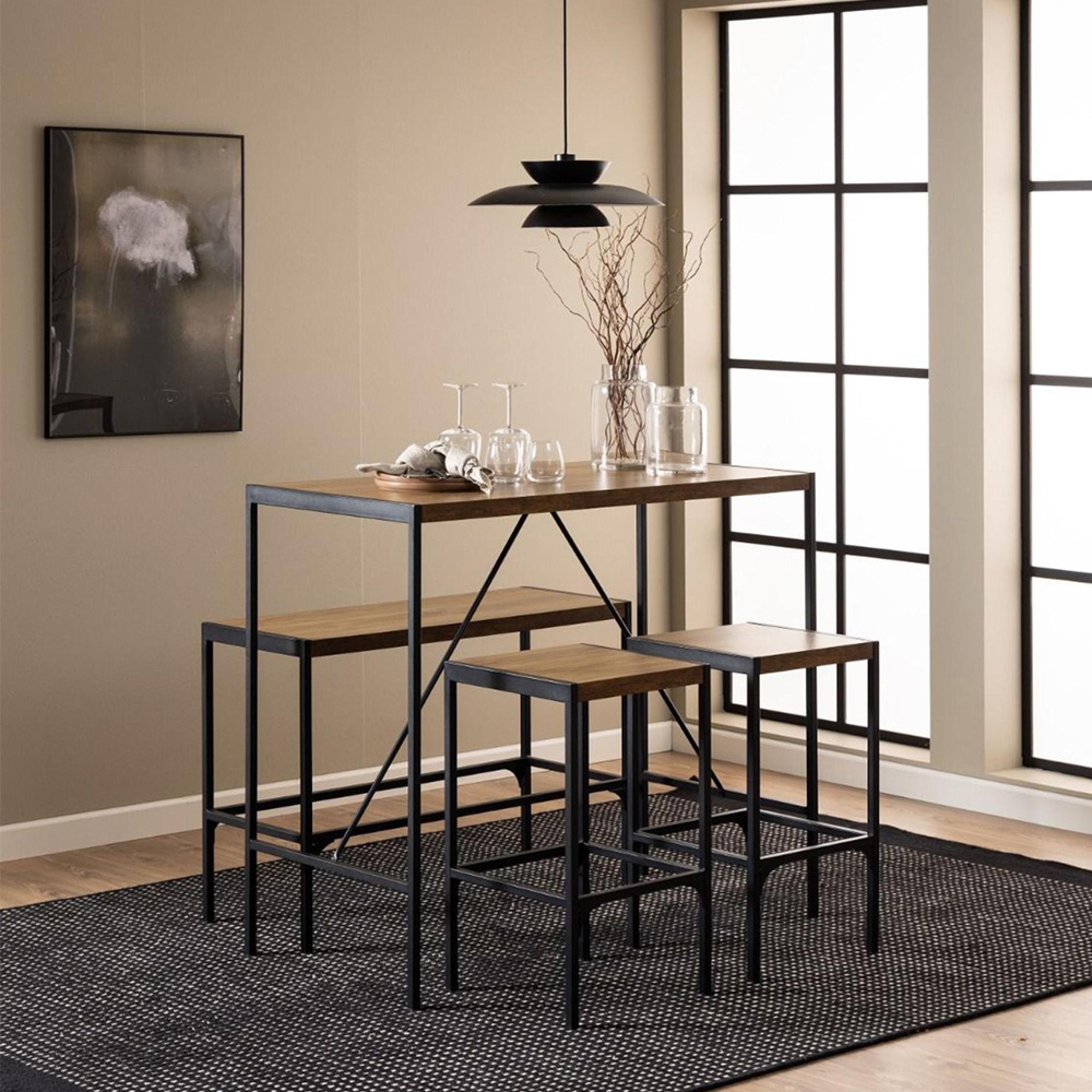 Bahamas Bar Set - Rustic Oak and Black Metal