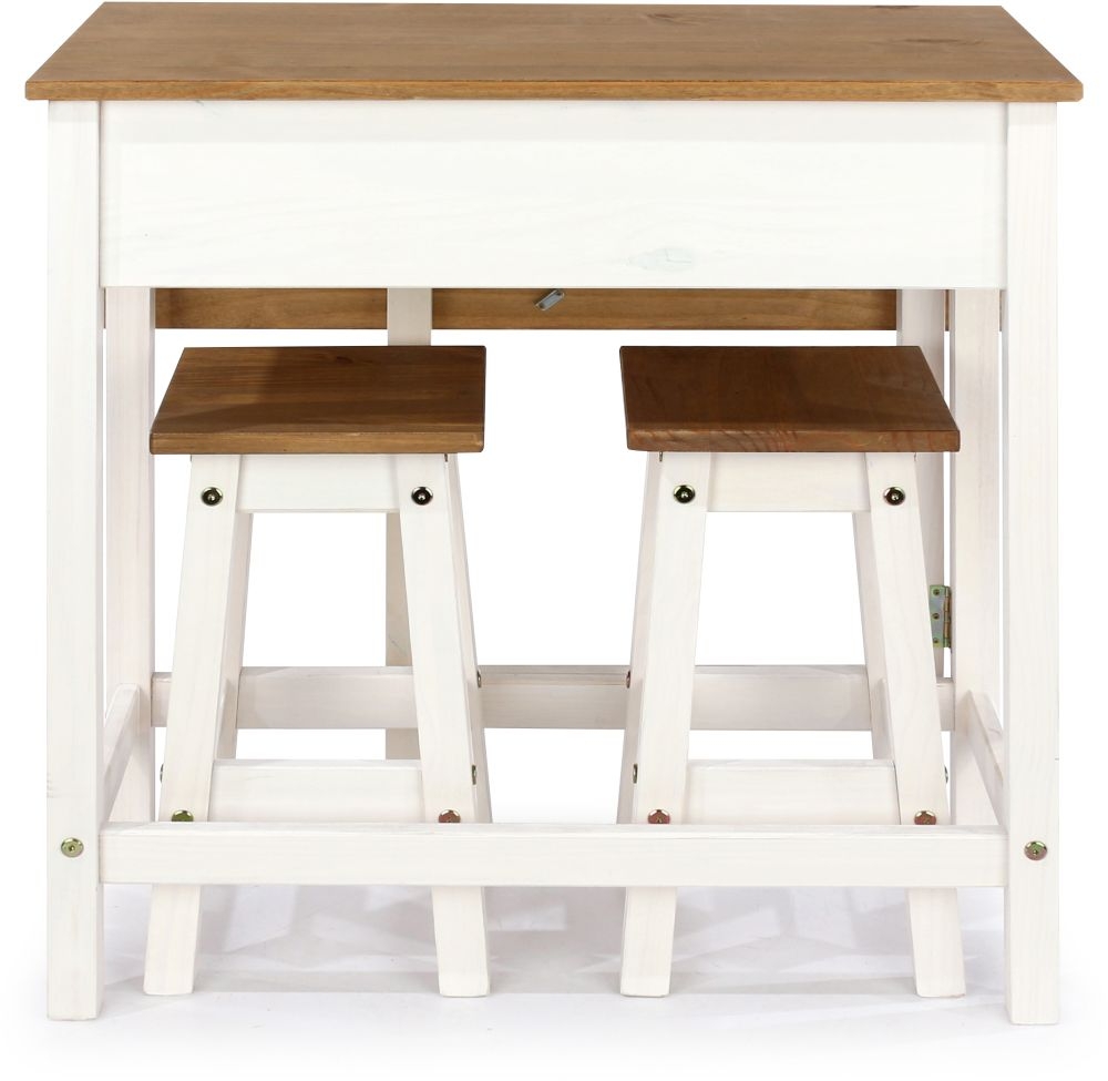 Corona Drop Leaf Table with 2 Stools - White Mexican Pine