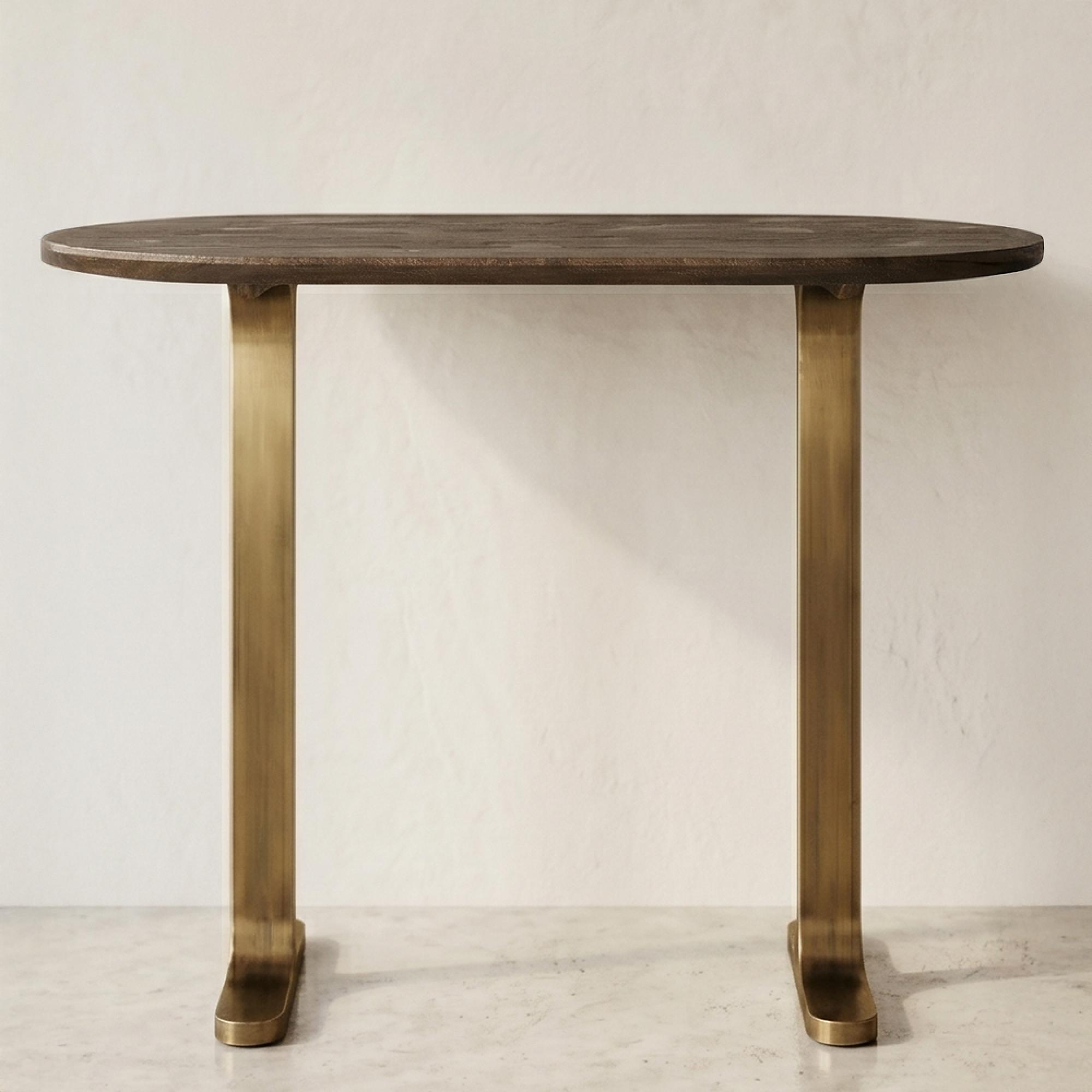Revelin Bar Table - Oval - Dark Brown - Brushed Gold - Mango Wood Top