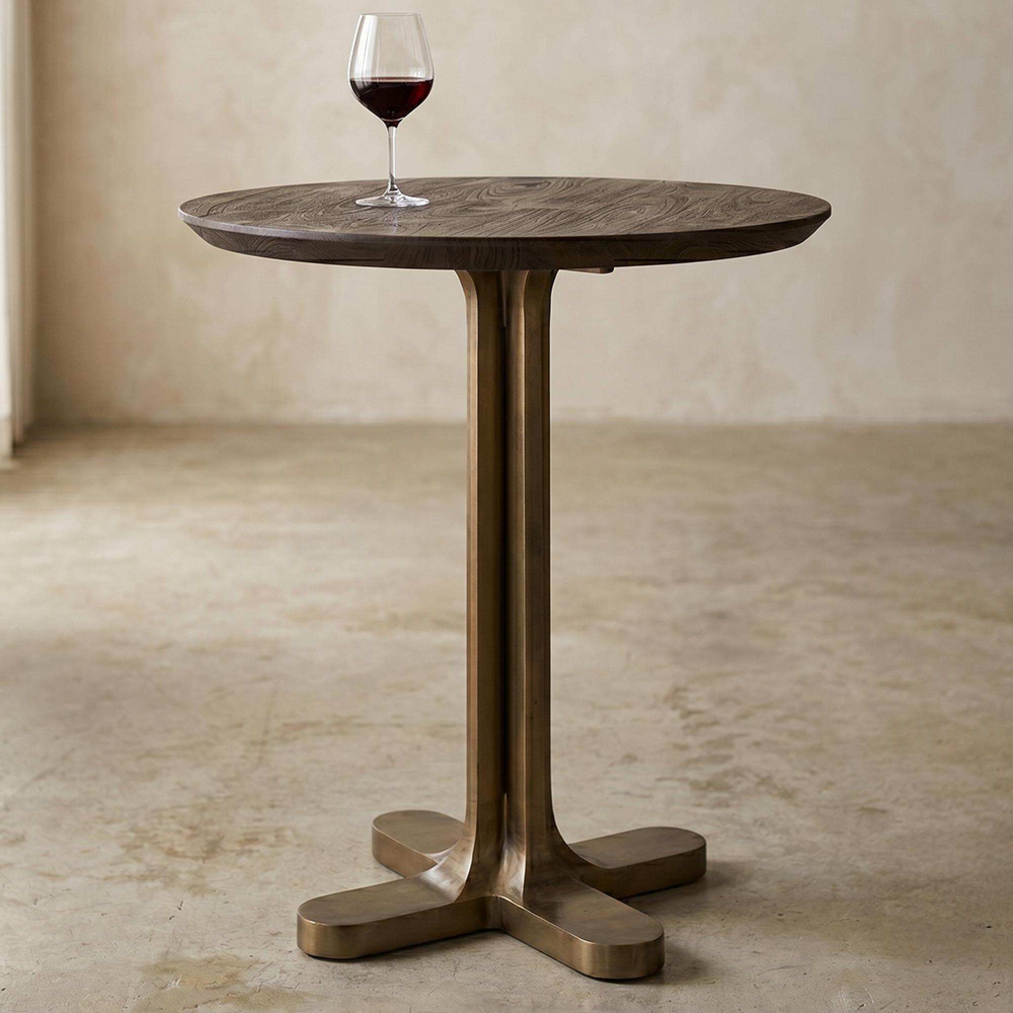 Revelin Bistro Table - Round - Dark Brown - Brushed Gold - Mango Wood Top