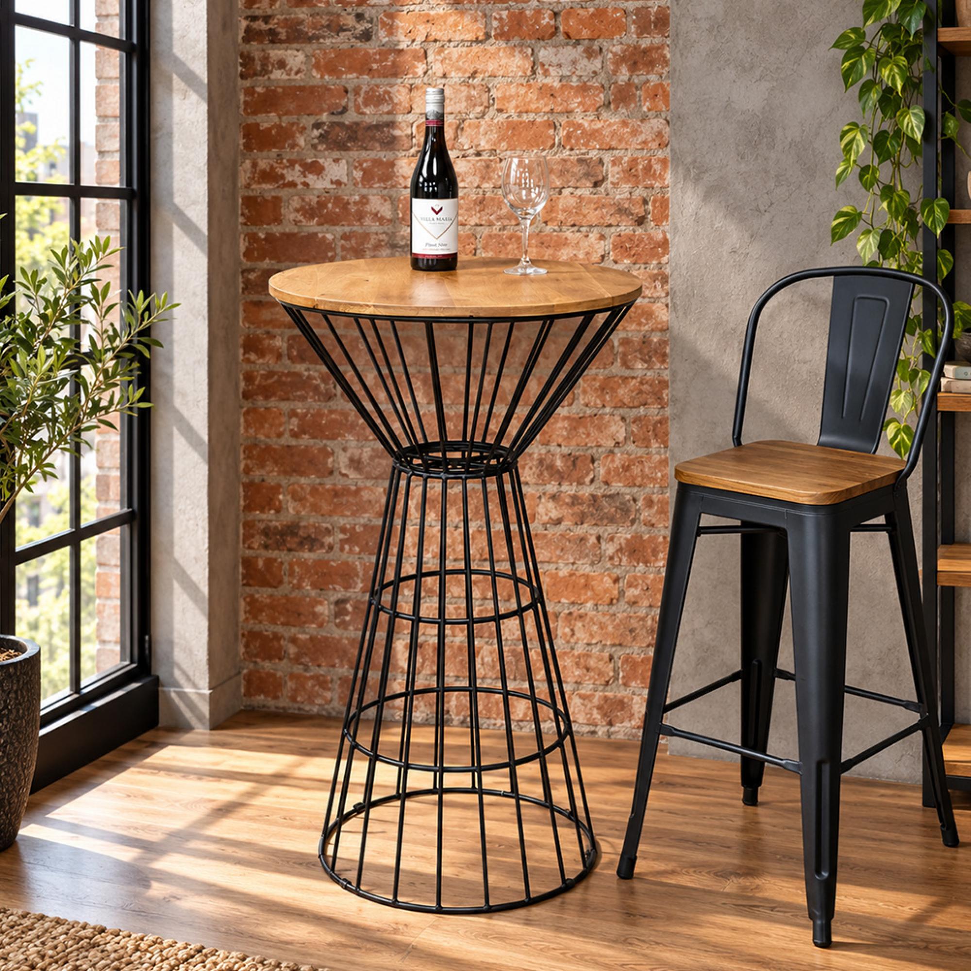 Mango Wood and Black Metal Round Bar Table
