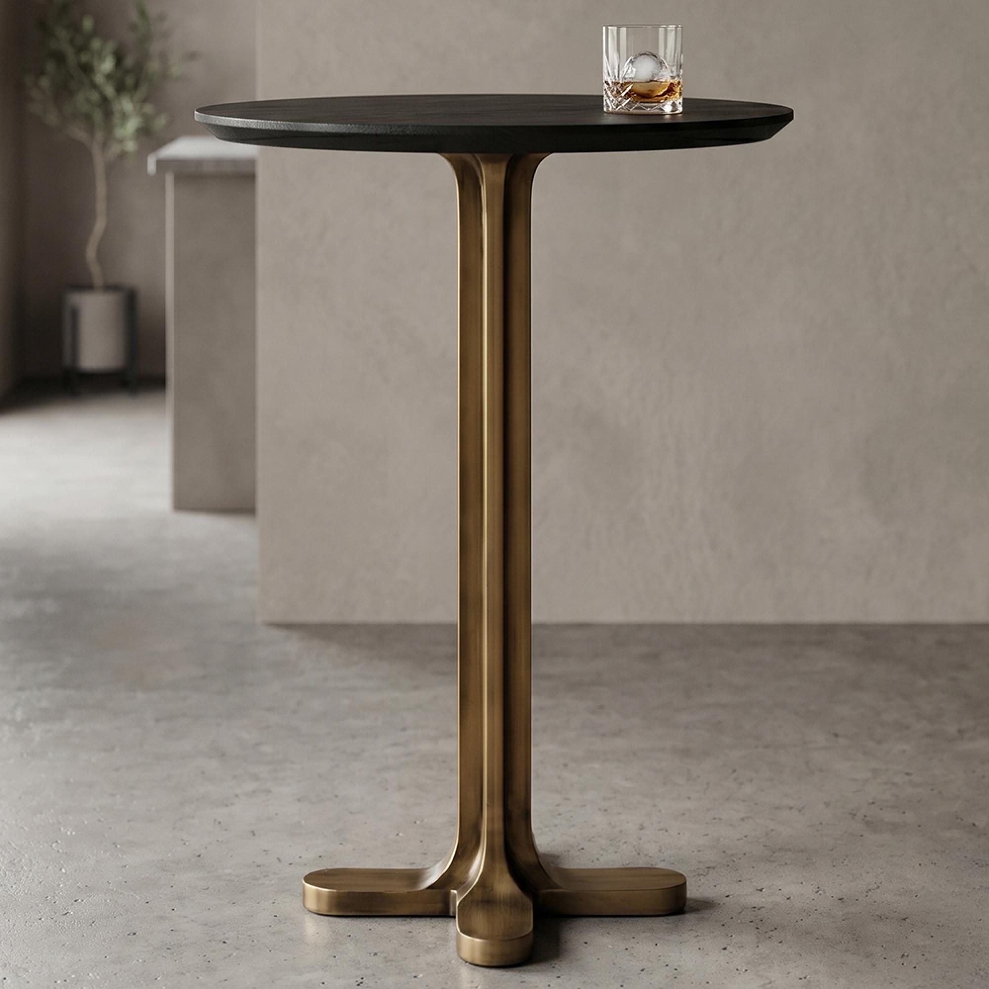 Revelin Bar Table - Round - Black - Brushed Gold - Mango Wood Top