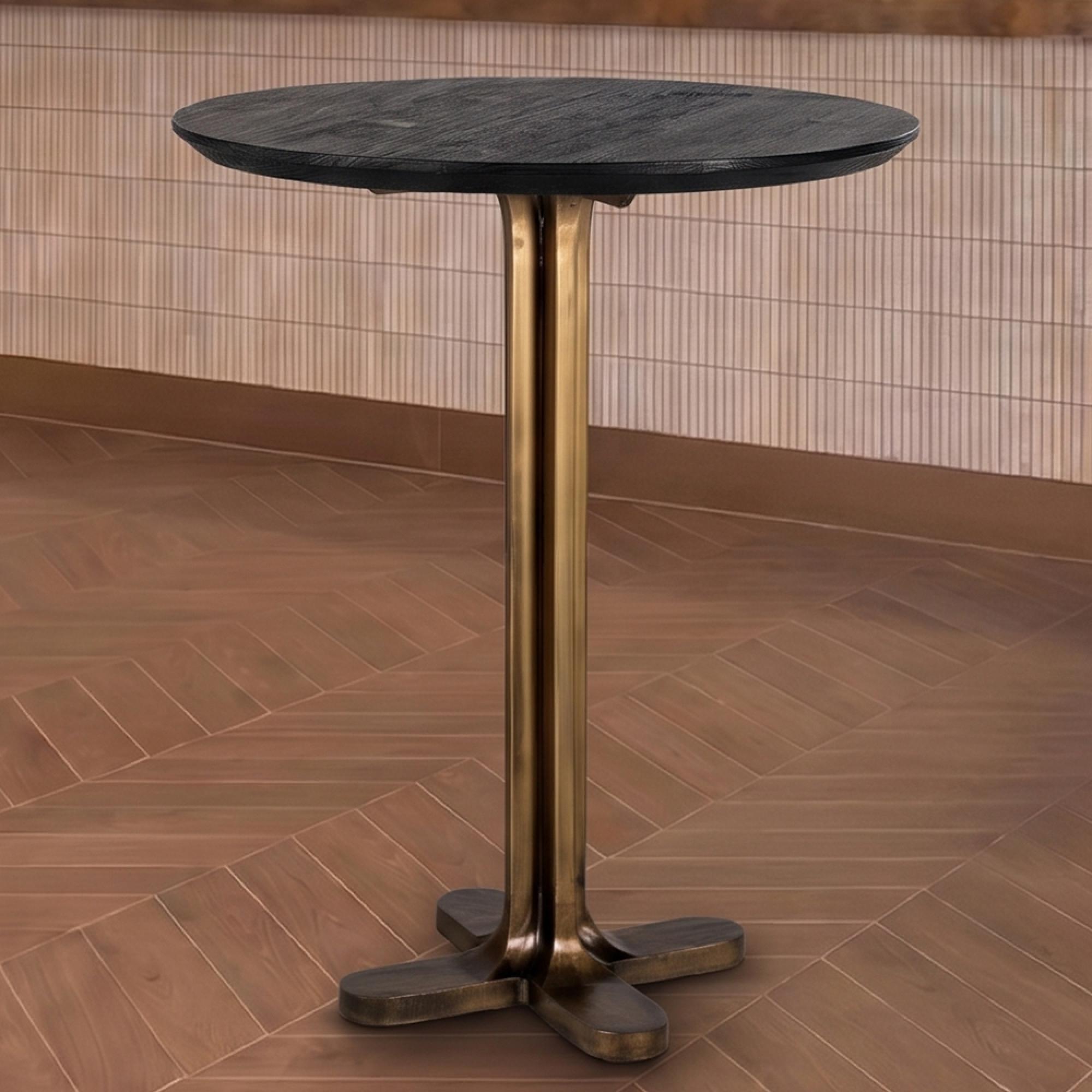 Revelin Bar Table - Round - Black - Brushed Gold - Mango Wood Top