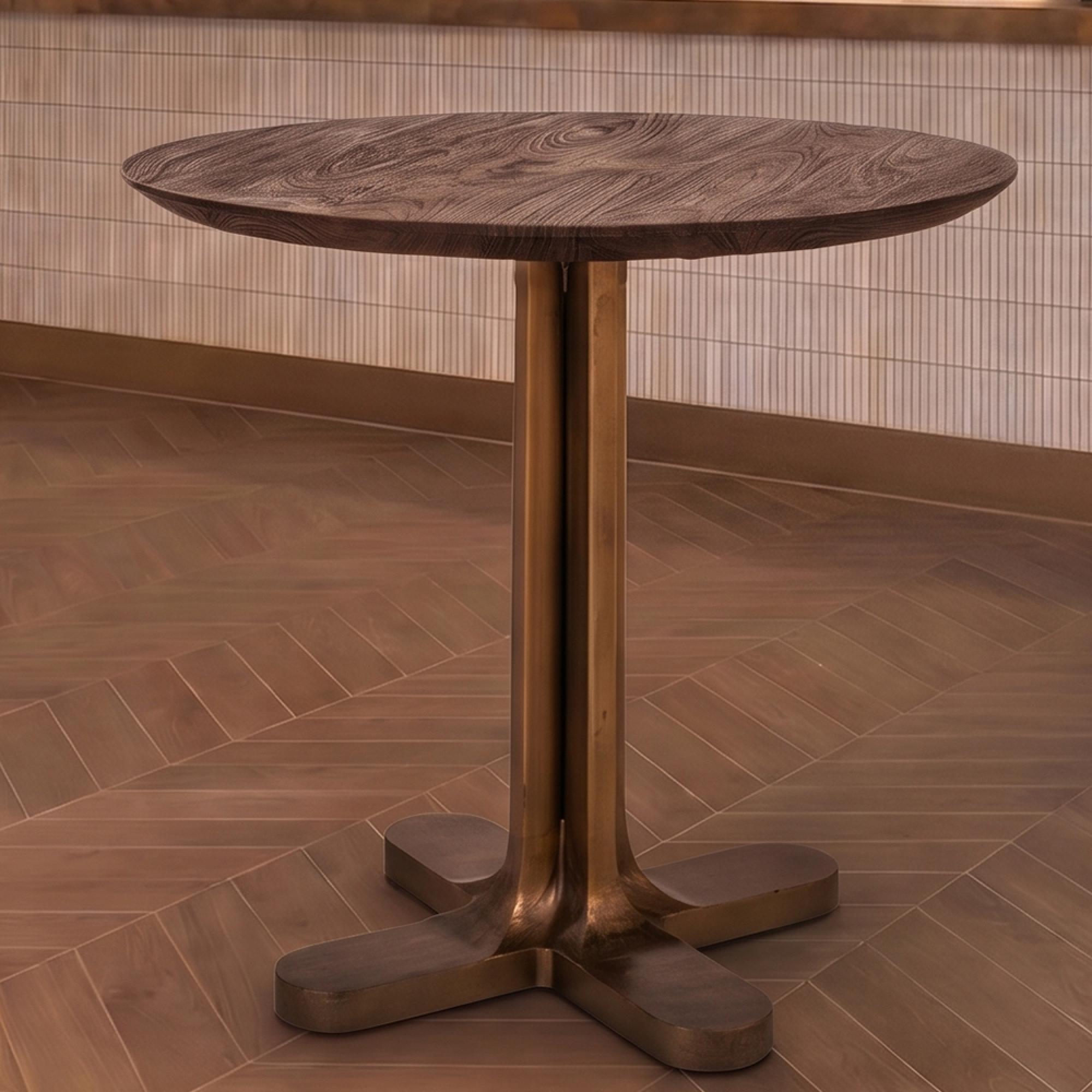 Revelin Bistro Table - Round - Dark Brown - Brushed Gold - Mango Wood Top