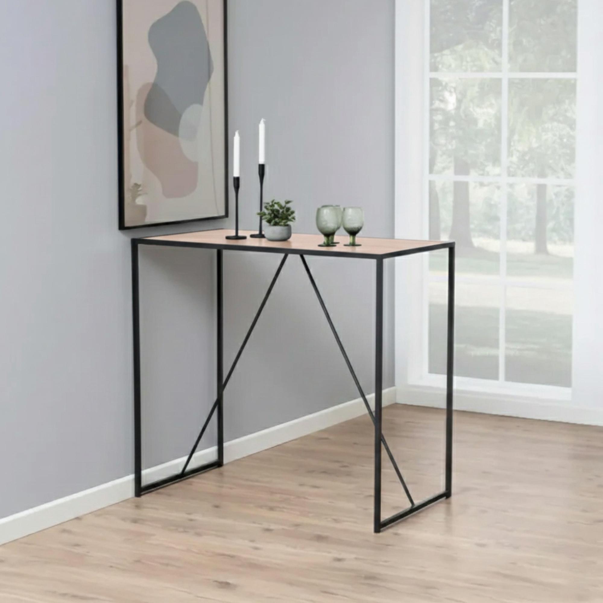 Seaford Bar Table - Oak and Black Metal