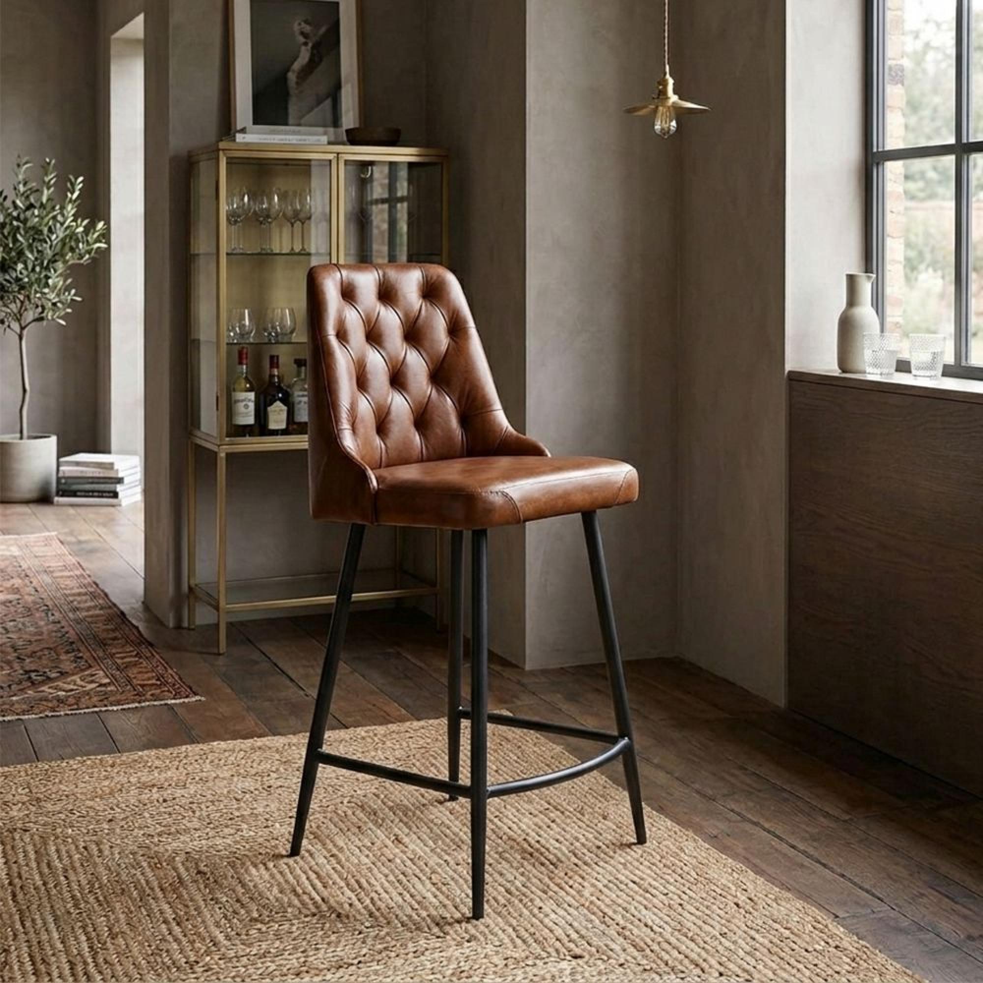 Clearance - Bradley Counter Stool - Set of 2 - with Back - Tan Brown Real Leather - FSS17006