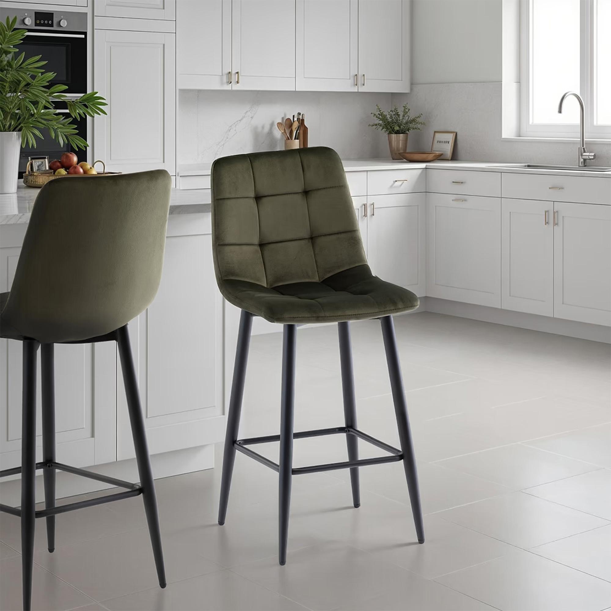 Bella Counter Stools - Set of 2 - Juniper Green Velvet Fabric