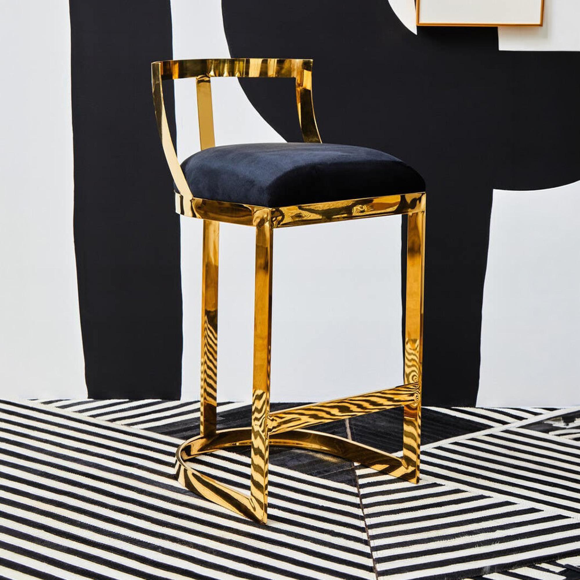 Azalea Barstool - Black Velvet Fabric with Gold Metal