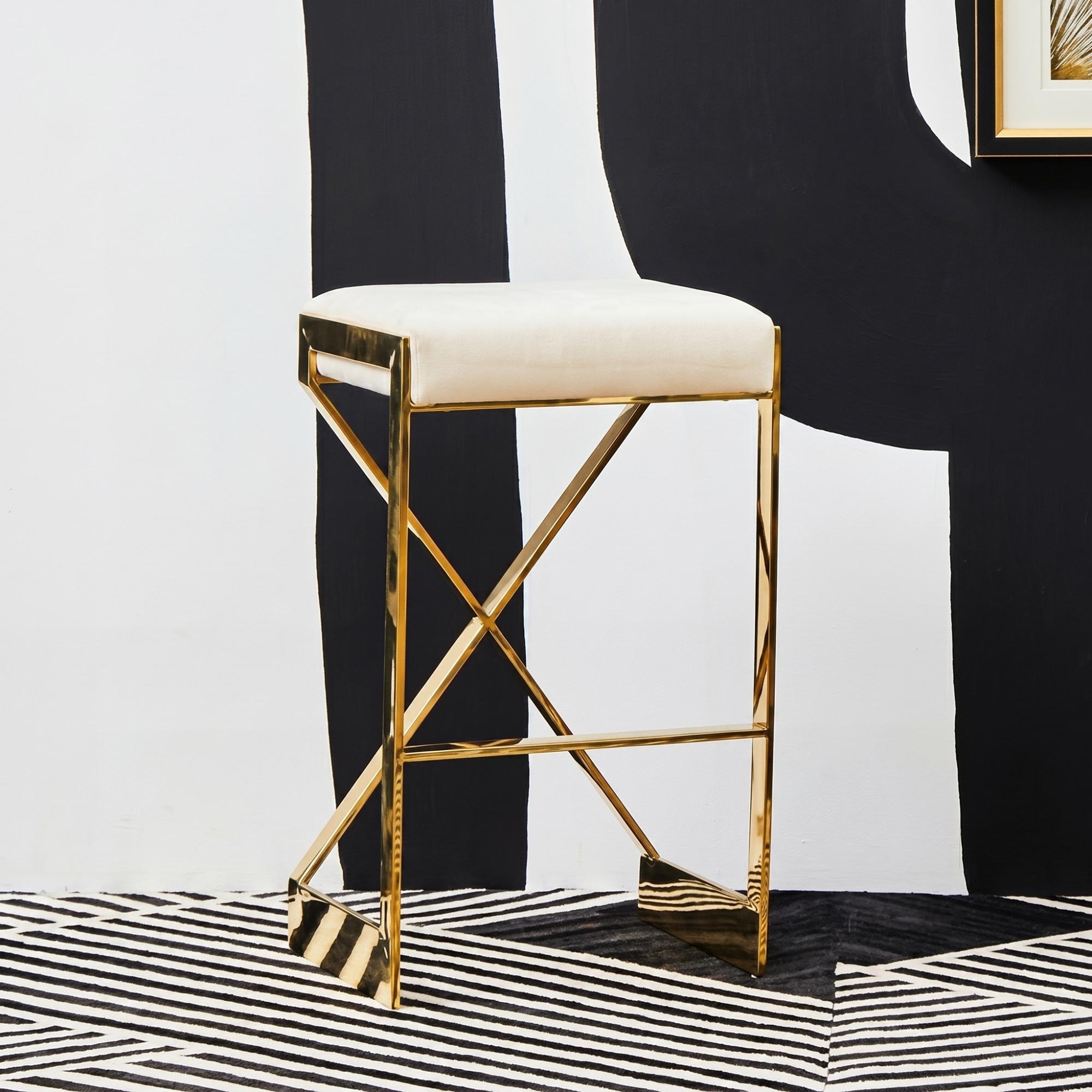 Azalea Barstool - Set of 2 - Ivory Fabric with Gold Base