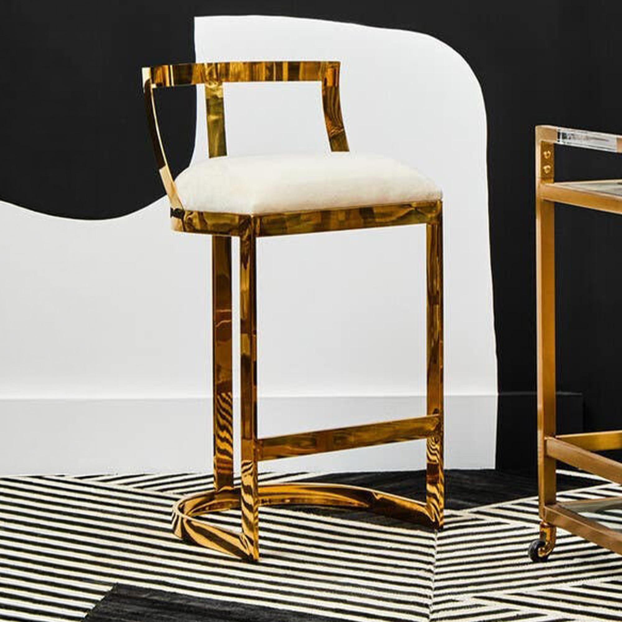 Azalea Barstool - Set of 2 - Ivory Velvet Fabric with Gold Metal