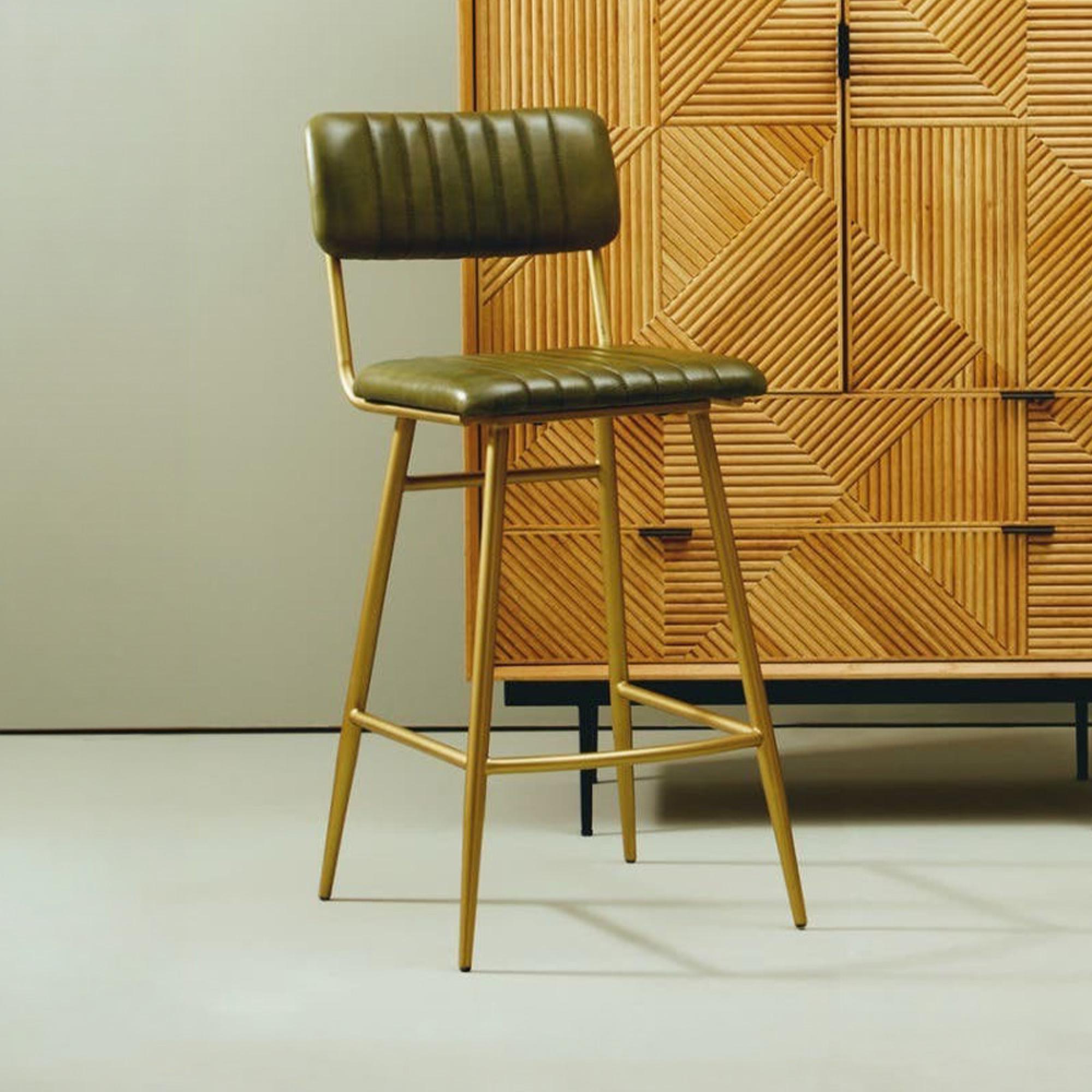 Buffalo Bar Chair - Green - Leather with Gold Metal