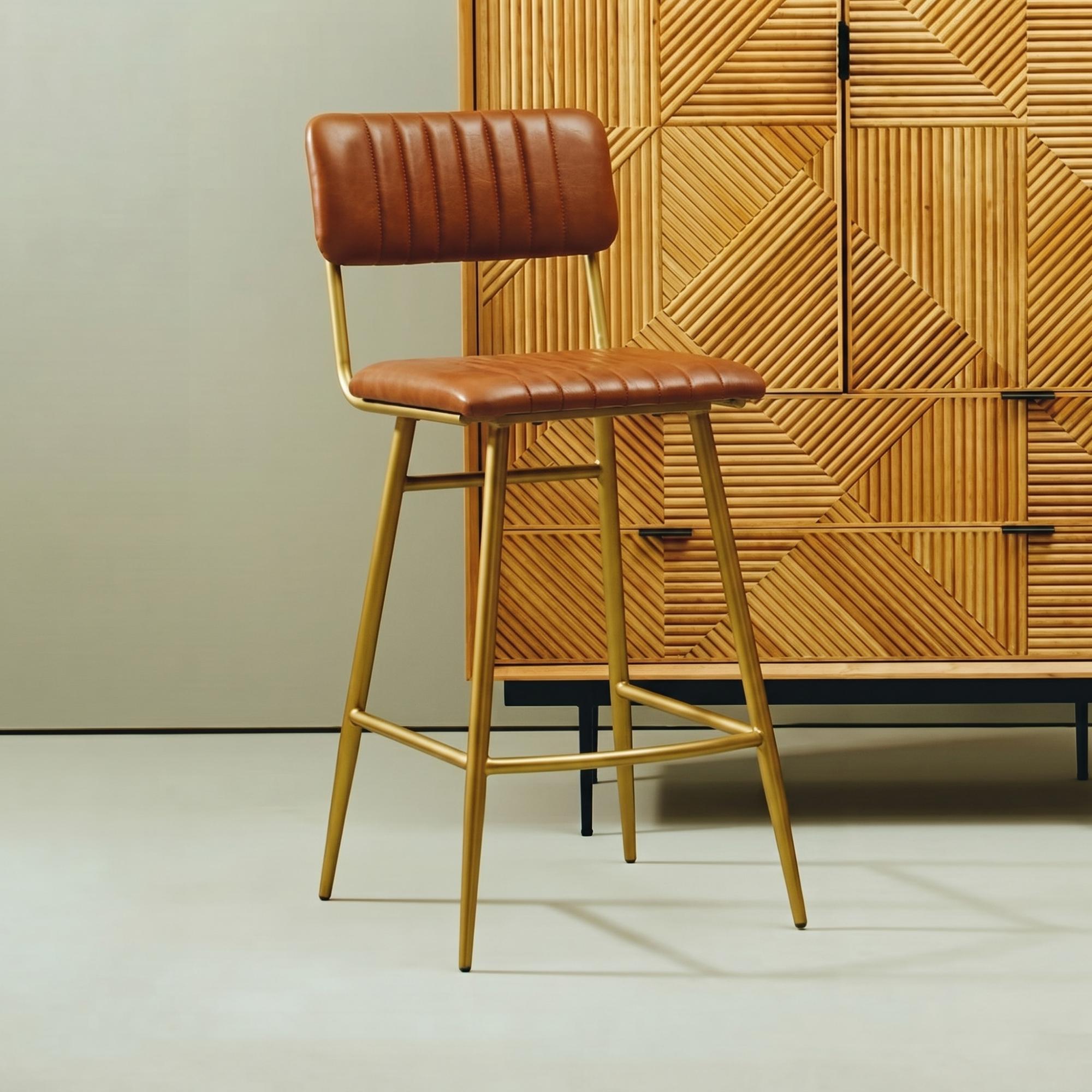 Buffalo Bar Chair - Tan - Leather with Gold Metal Frame