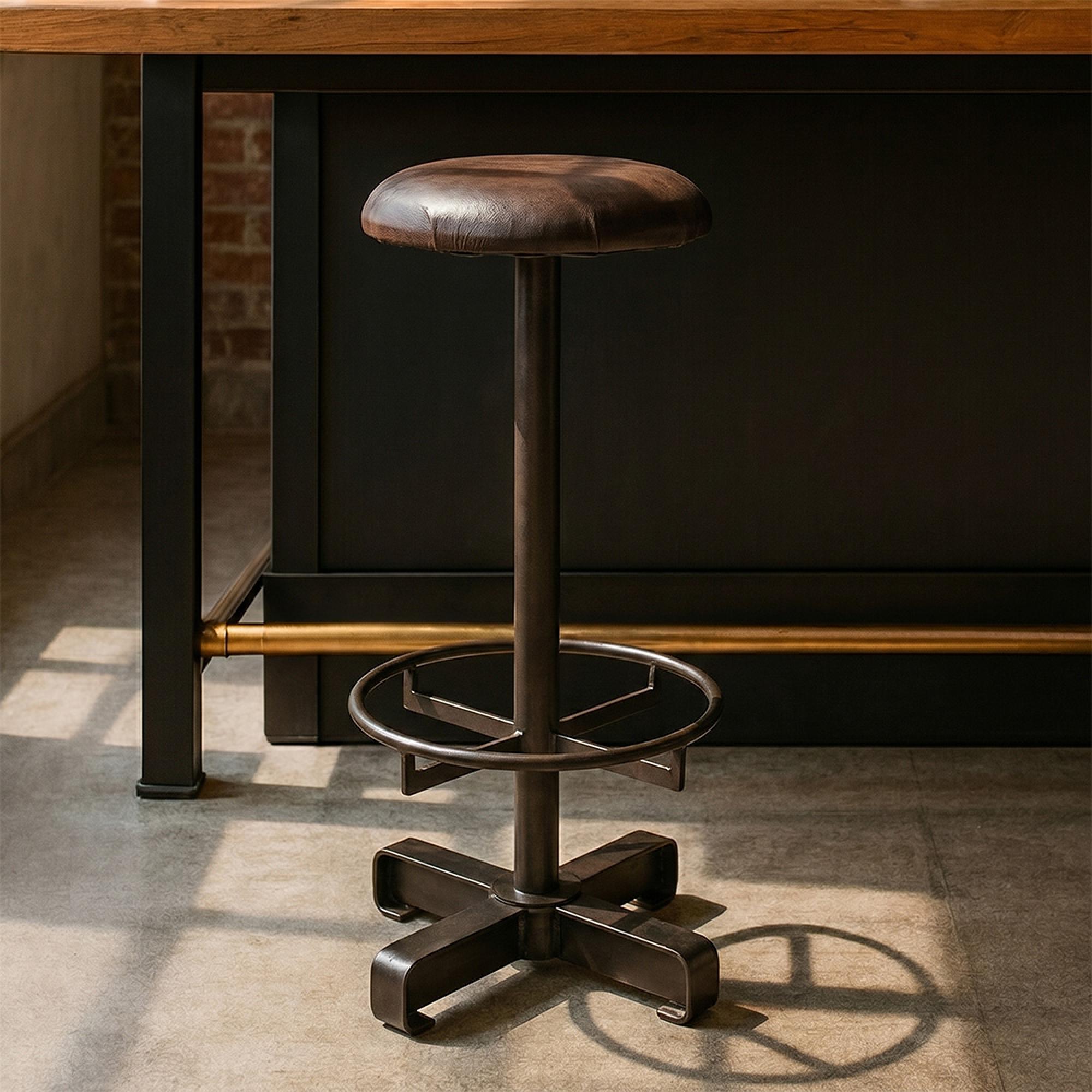 Buffalo Barstool - Set of 2 - Round - Antique Blue - Leather