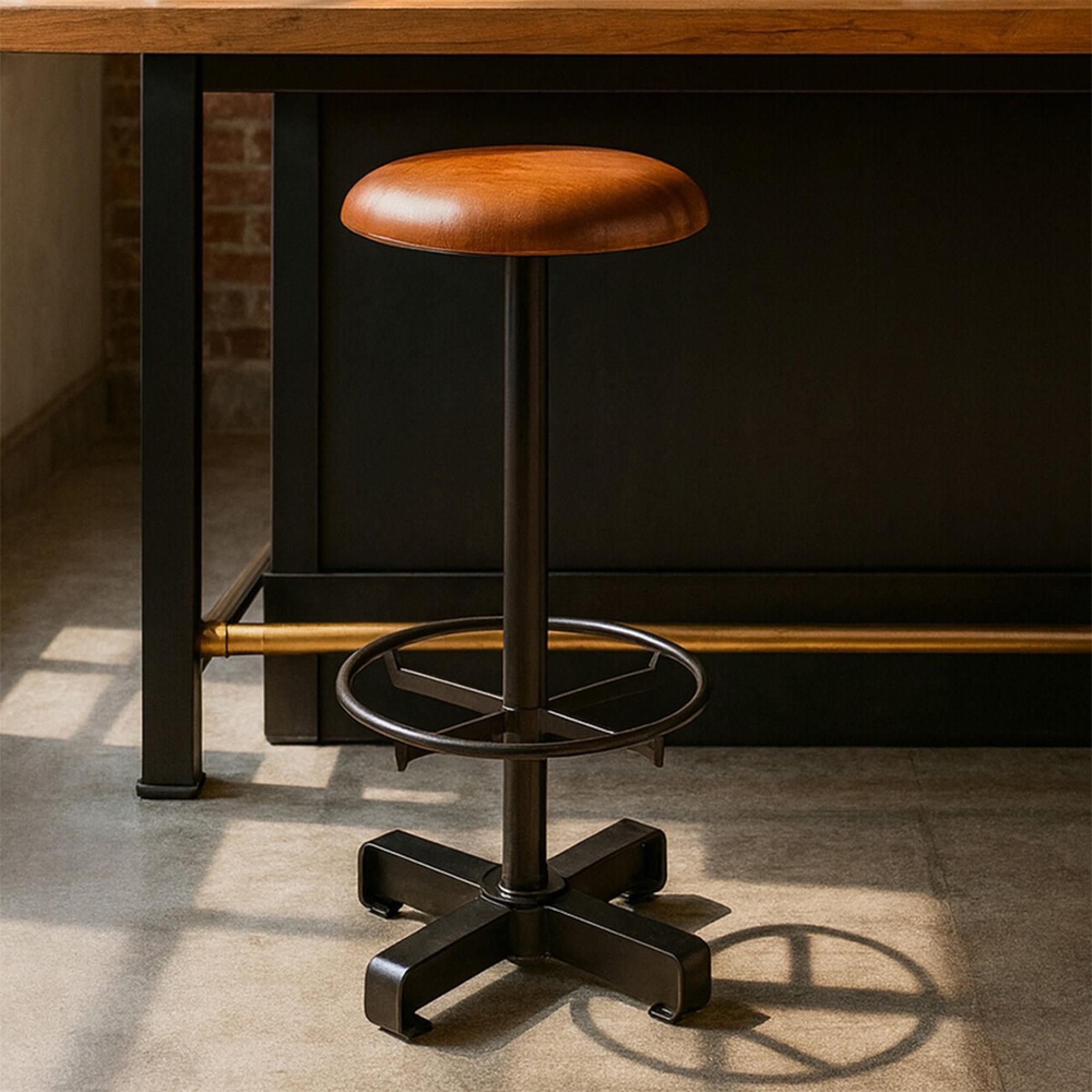 Buffalo Barstool - Set of 2 - Round - Light Brown - Leather