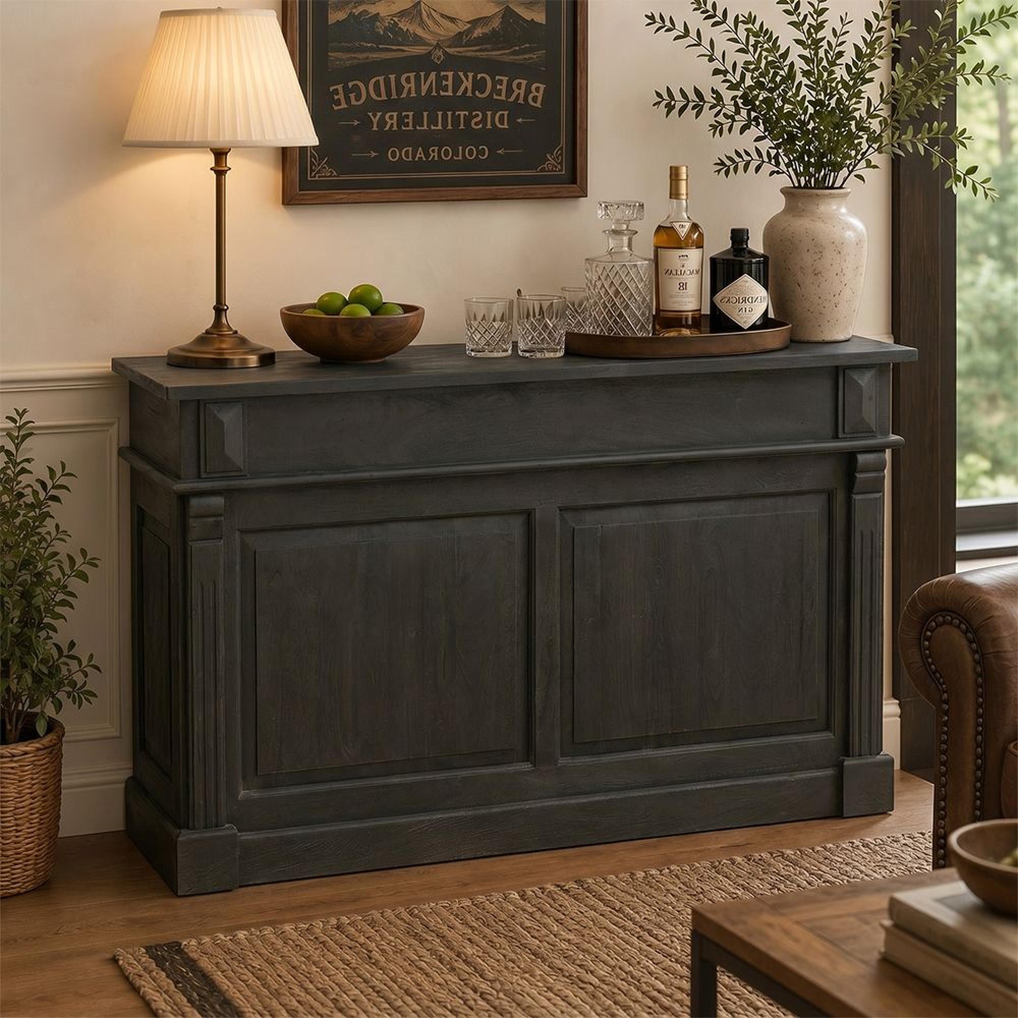 Bar Cabinet - 2 Drawer - Black - Mango Wood