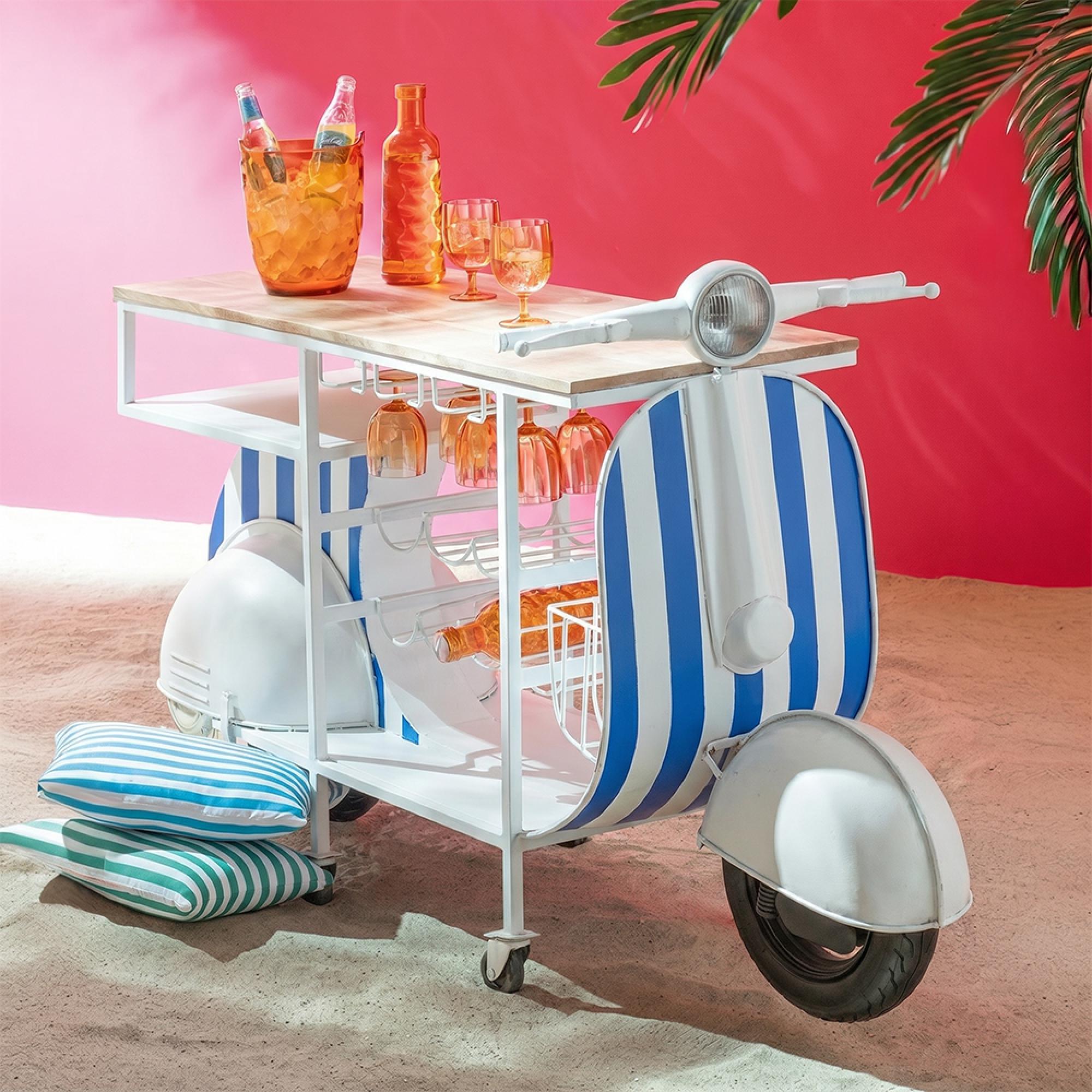 Scooter Bar Cabinet - Blue and White - Striped - Metal