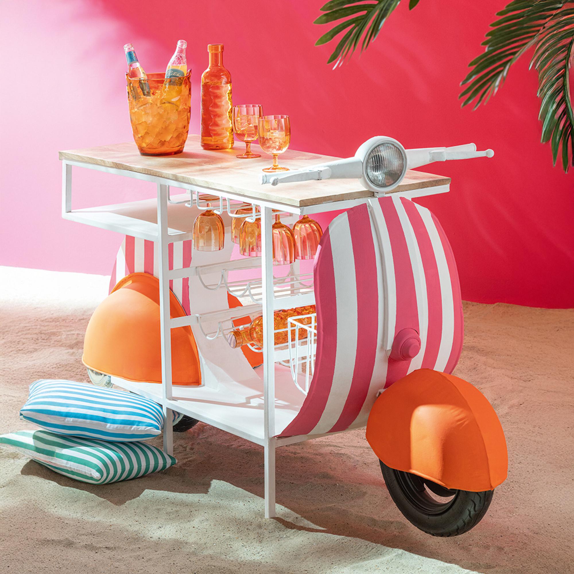 Scooter Bar Cabinet - Orange and Pink - Striped - Metal