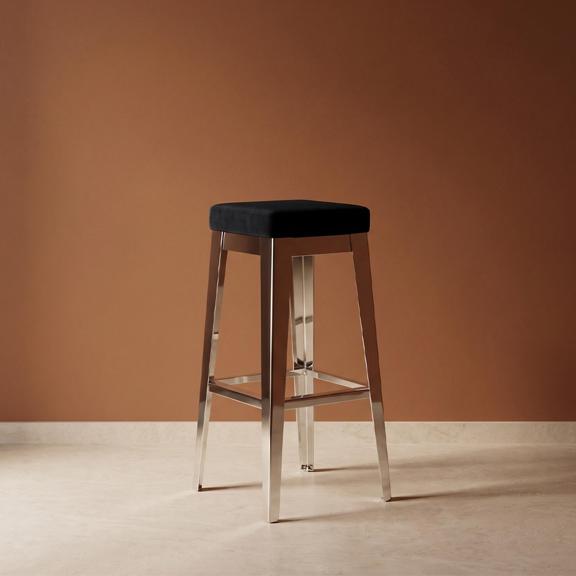 Horizon Barstool - Black Velvet Fabric with Silver Metal
