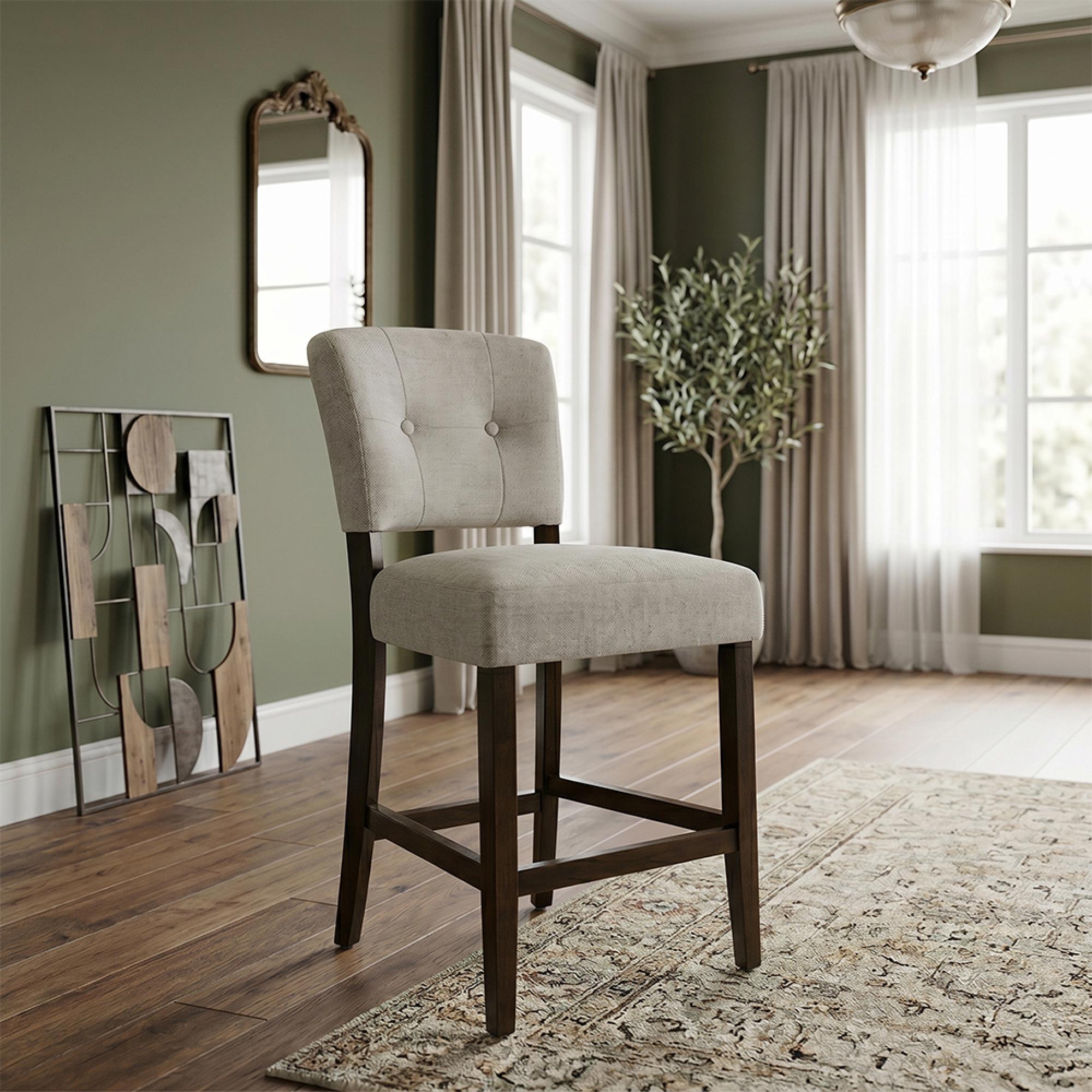 Oakridge Counter Stool - Set of 2 - Beige Fabric - Dark Oak