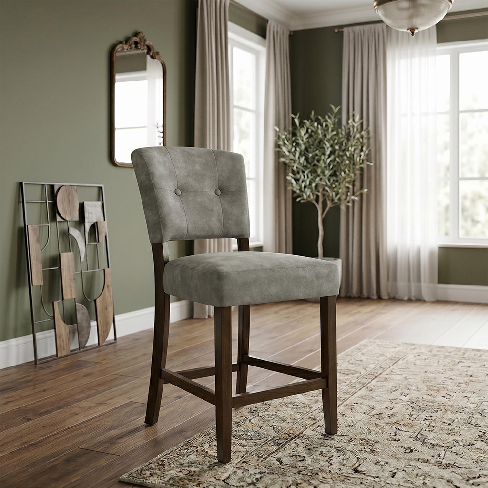Oakridge Counter Stool - Set of 2 - Grey Bison Fabric - Dark Oak