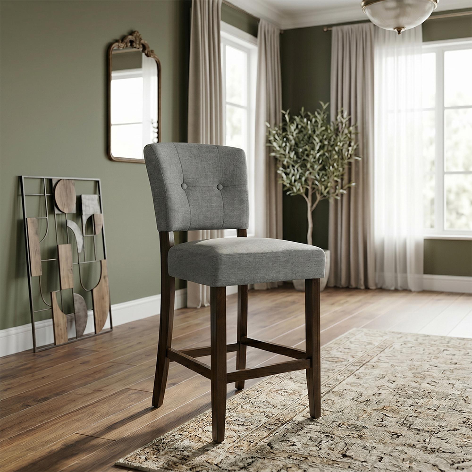 Oakridge Counter Stool - Set of 2 - Grey Fabric - Dark Oak