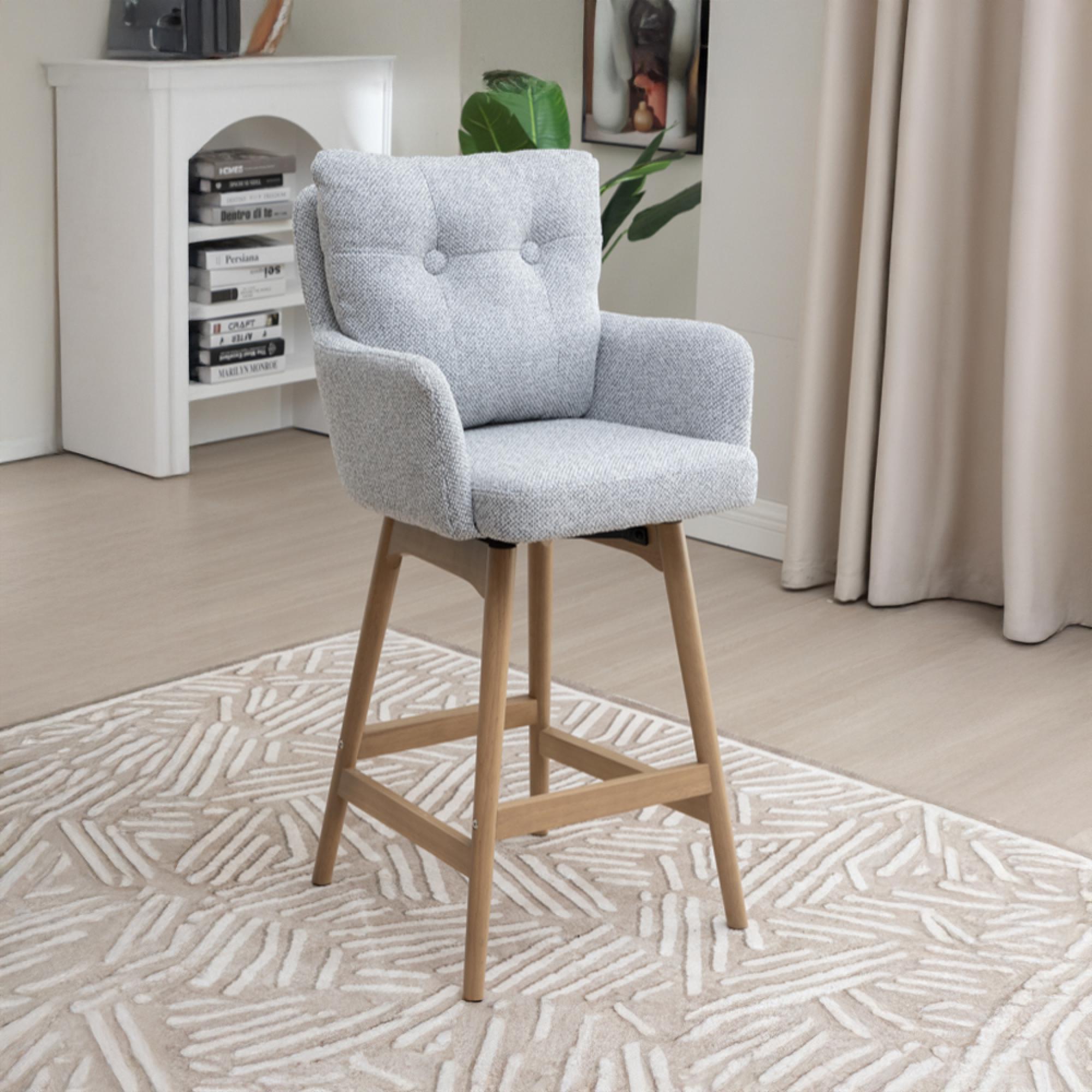 Cotswold Counter Stool - Set of 2 - Grey - Fabric and Wood