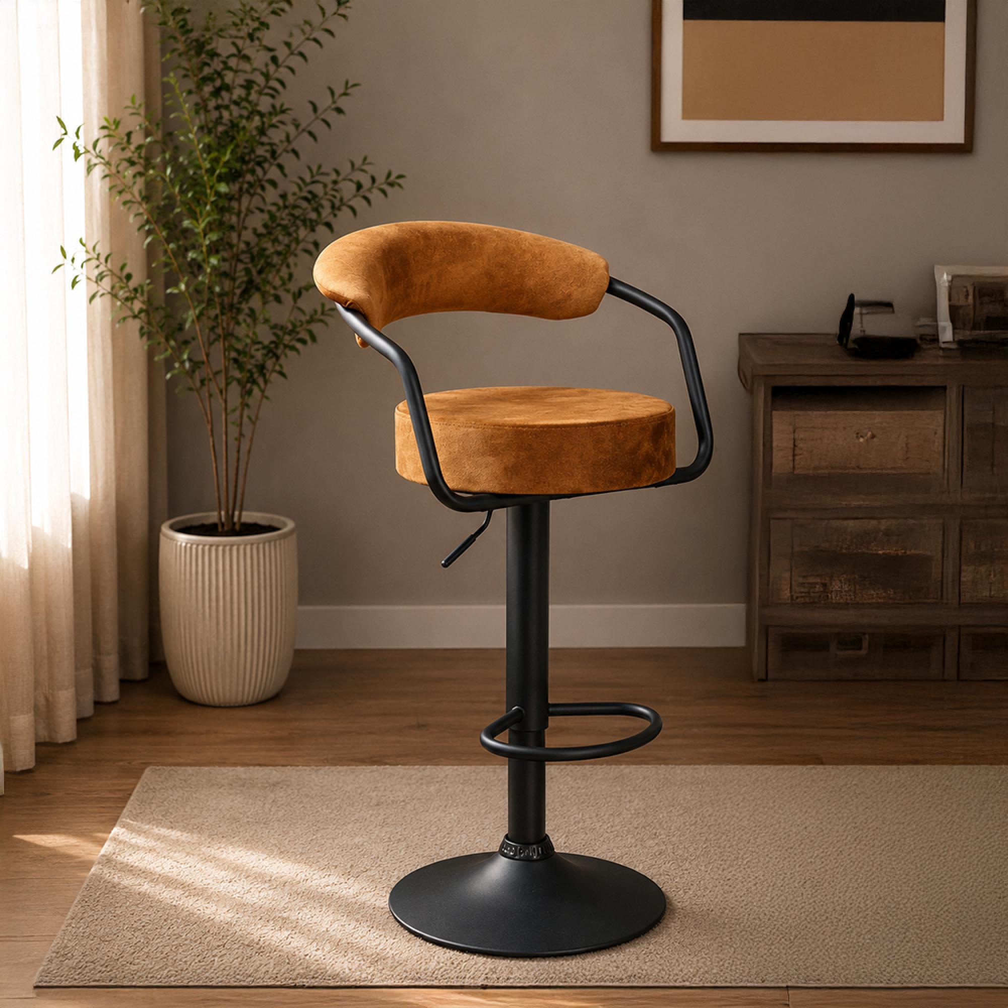 Hanna Barstool - Set of 2 - Adjustable Gas Lift - Rust and Black - Fabric and Metal