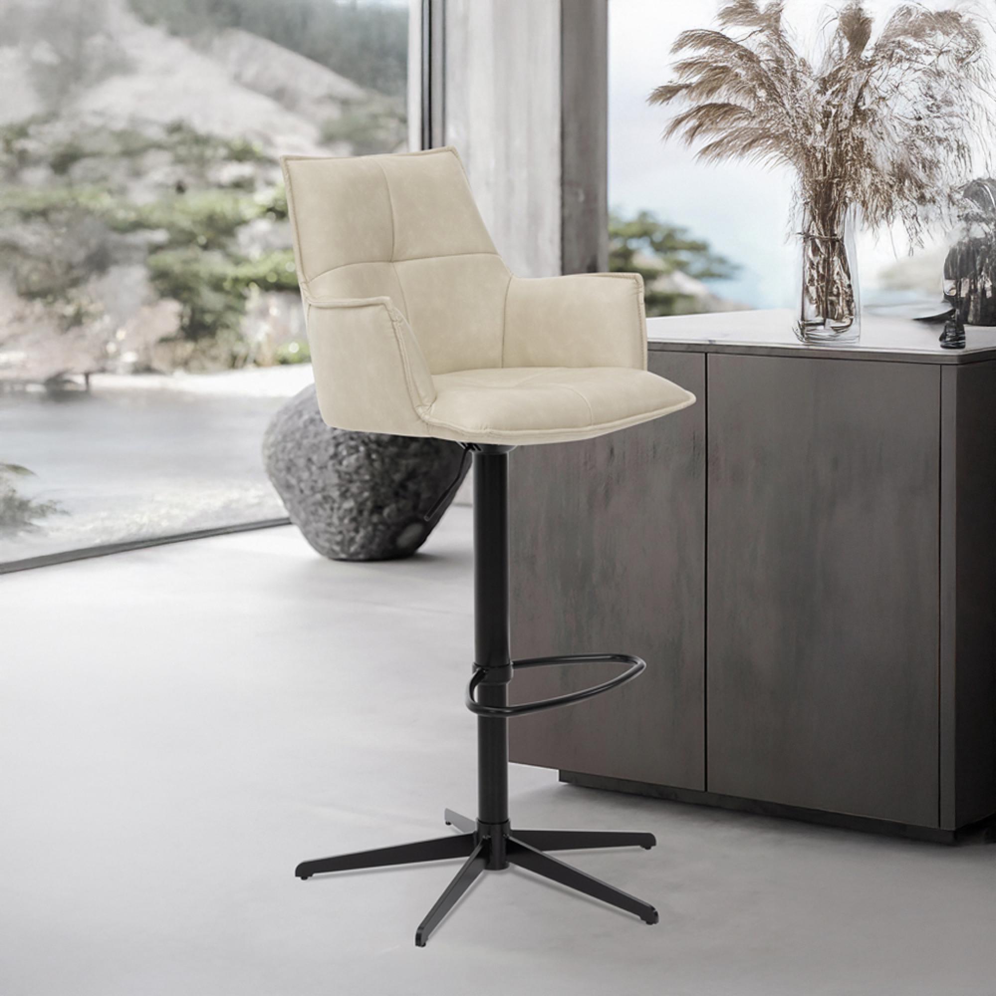 Jacob Barstool - Set of 2 - Adjustable Gas Lift - Ivory and Black - Faux Leather and Metal