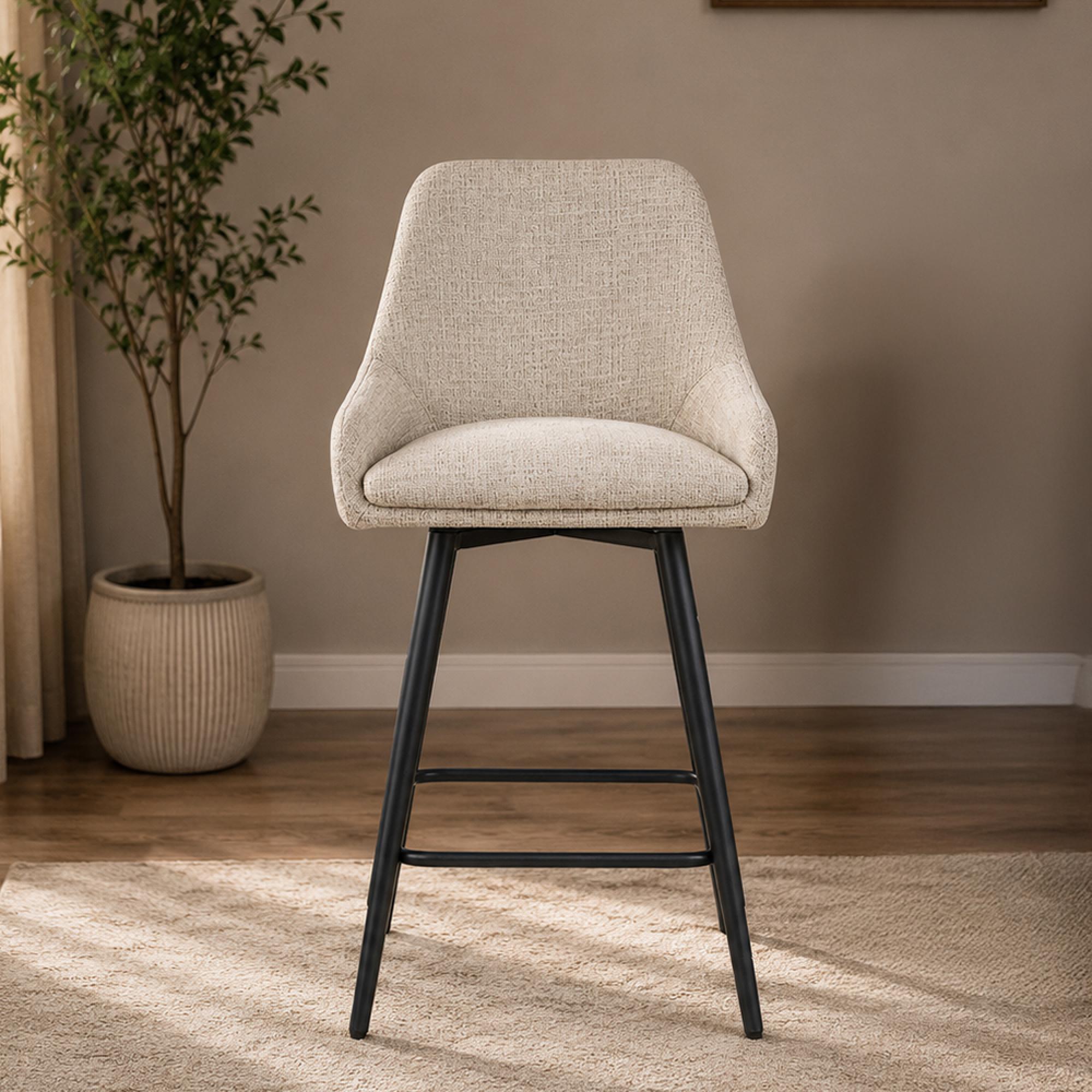 Oscar Counter Stool - Set of 2 - Biscuit and Black - Fabric and Metal