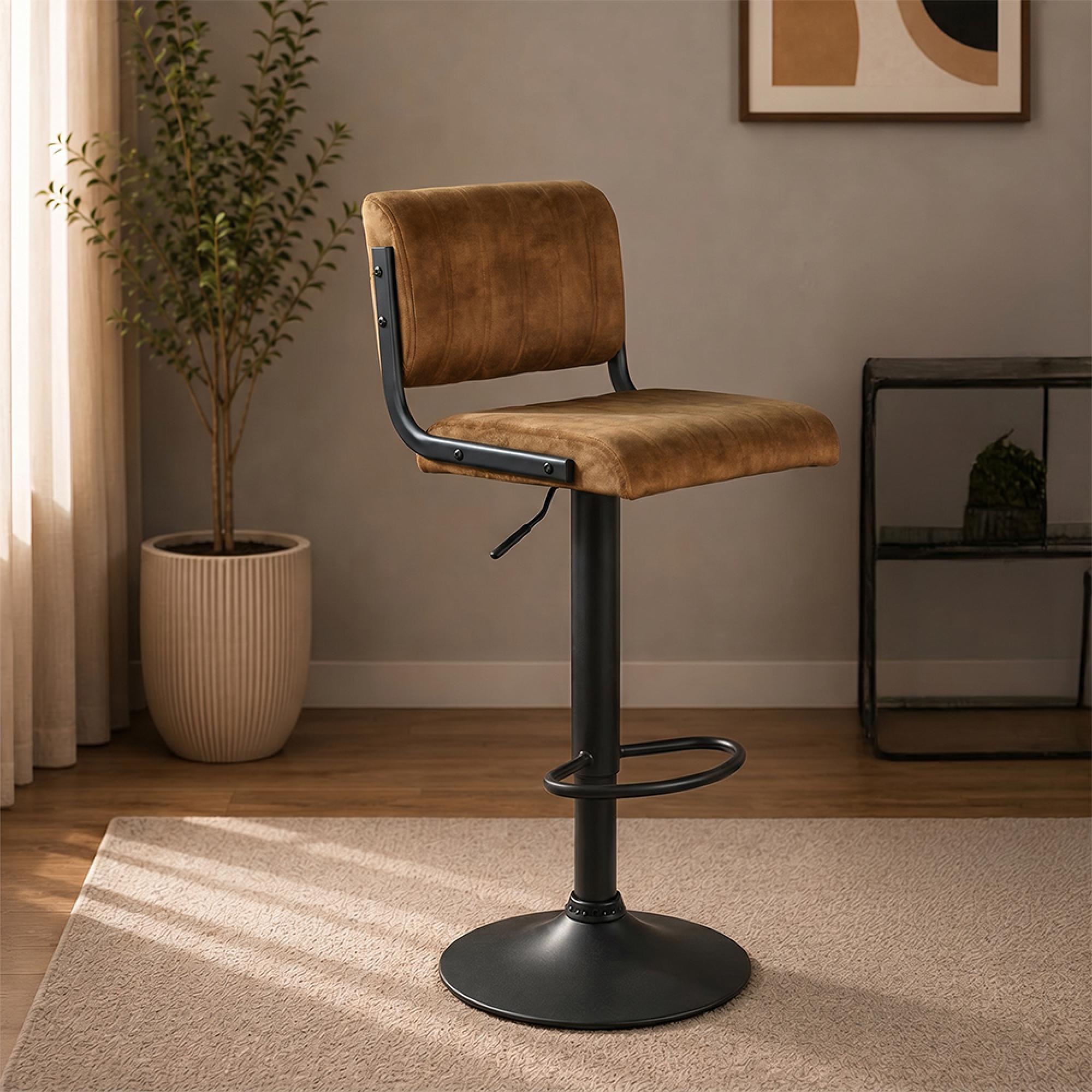Paris Barstool - Set of 2 - Adjustable Gas Lift - Rust and Black - Fabric and Metal